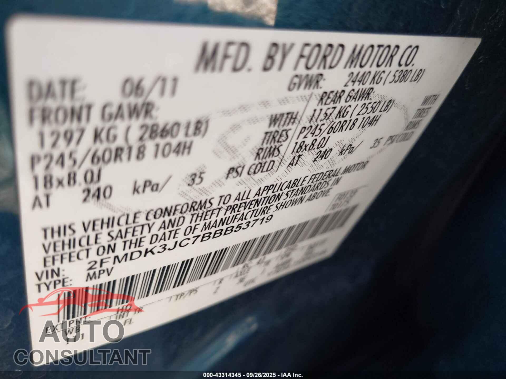 FORD EDGE 2011 - 2FMDK3JC7BBB53719