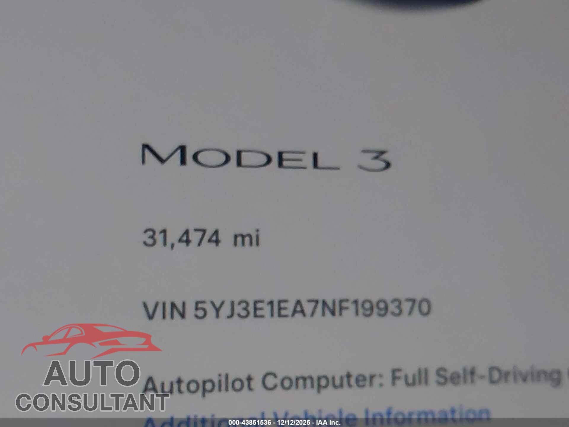 TESLA MODEL 3 2022 - 5YJ3E1EA7NF199370