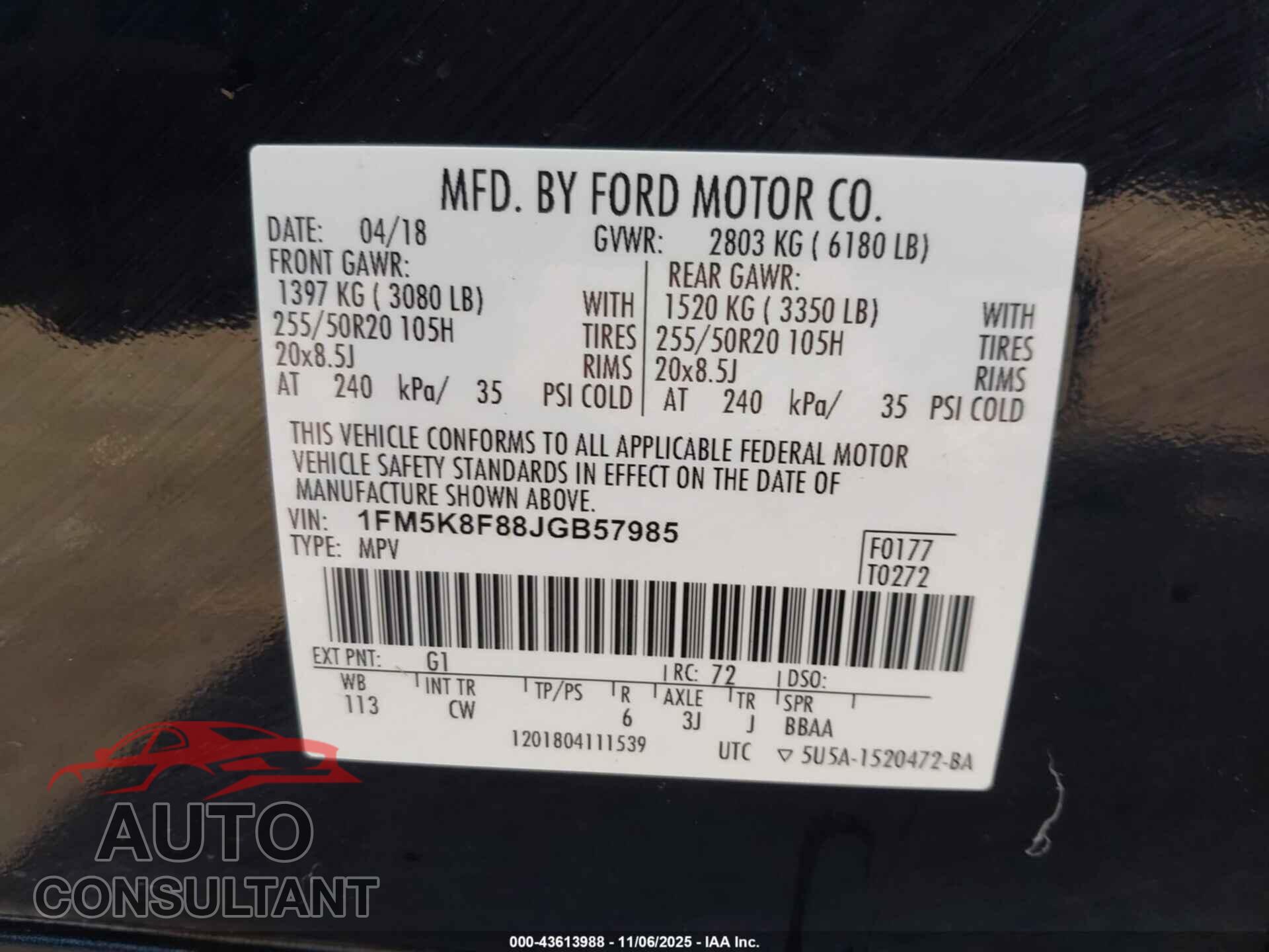 FORD EXPLORER 2018 - 1FM5K8F88JGB57985