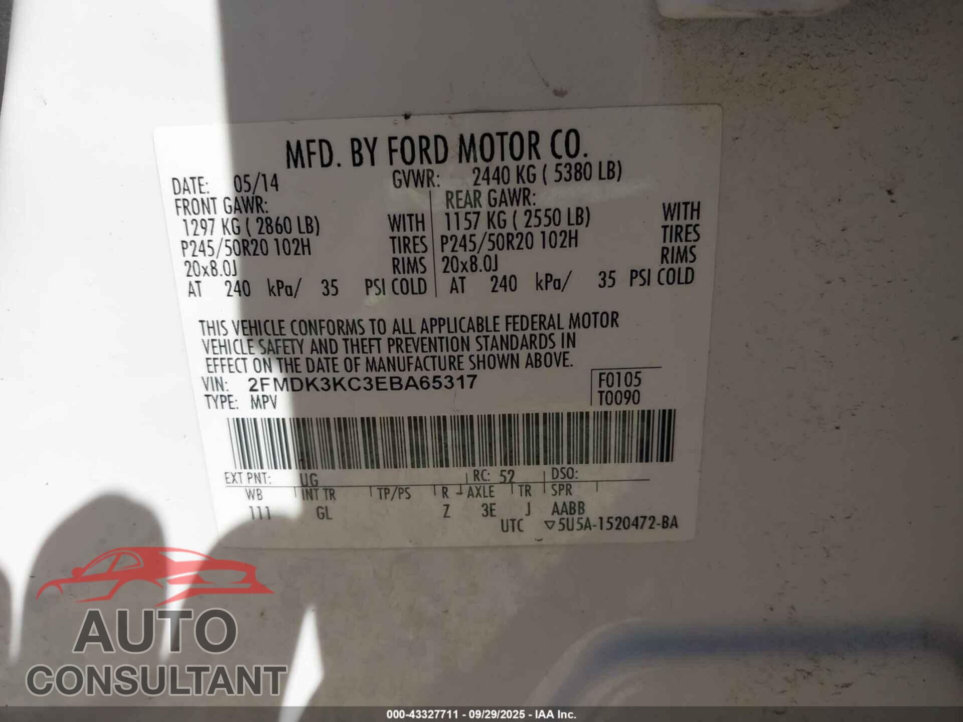 FORD EDGE 2014 - 2FMDK3KC3EBA65317