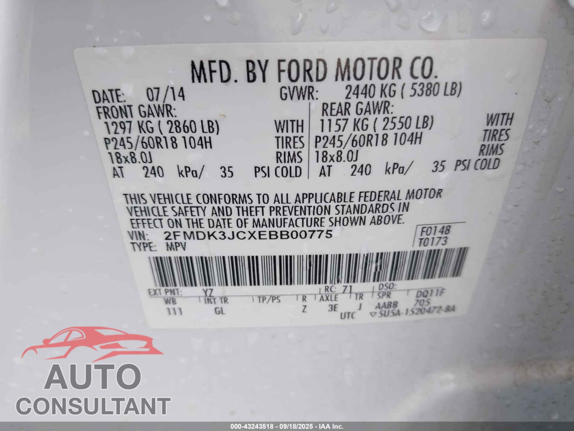 FORD EDGE 2014 - 2FMDK3JCXEBB00775