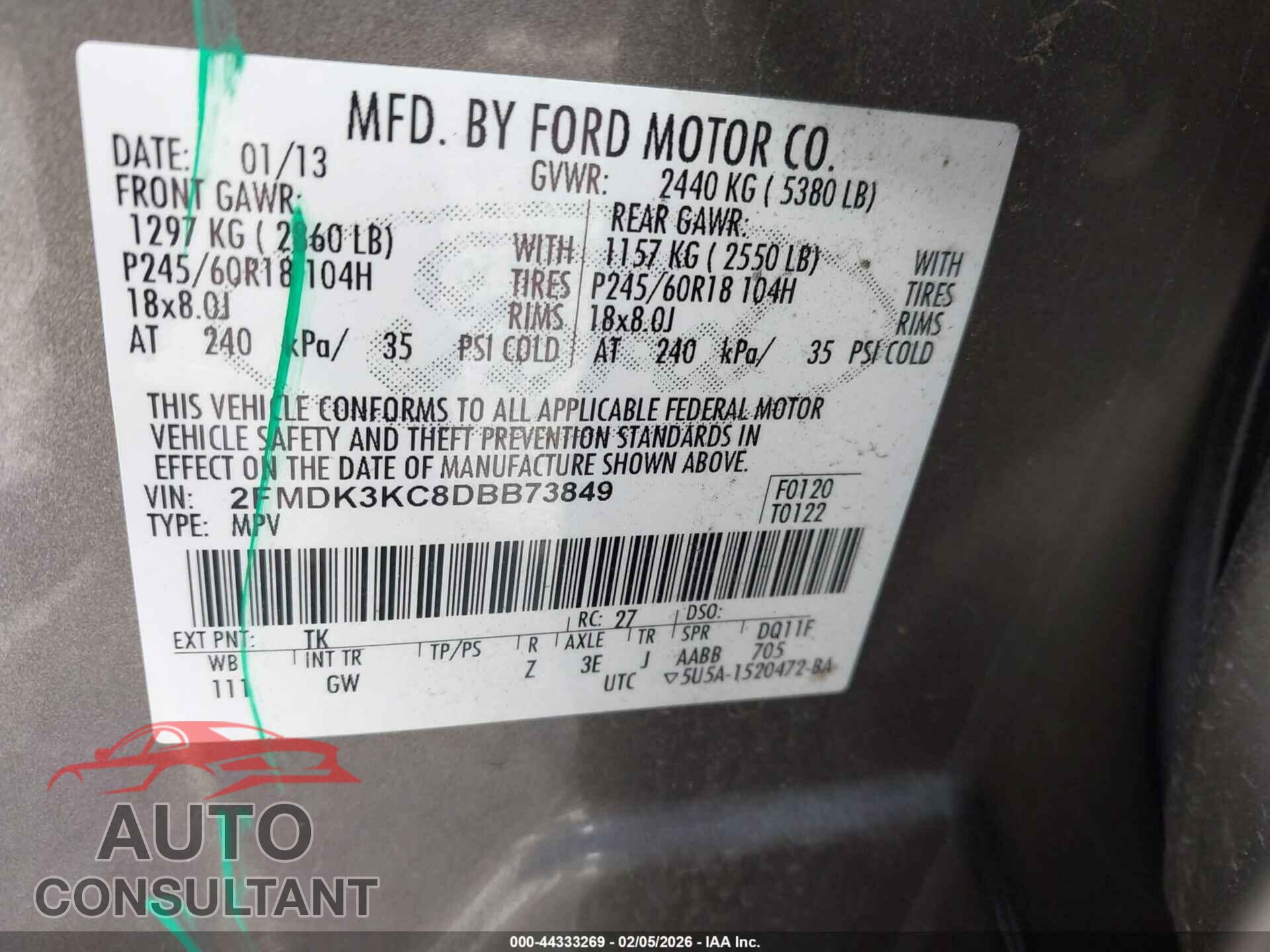 FORD EDGE 2013 - 2FMDK3KC8DBB73849