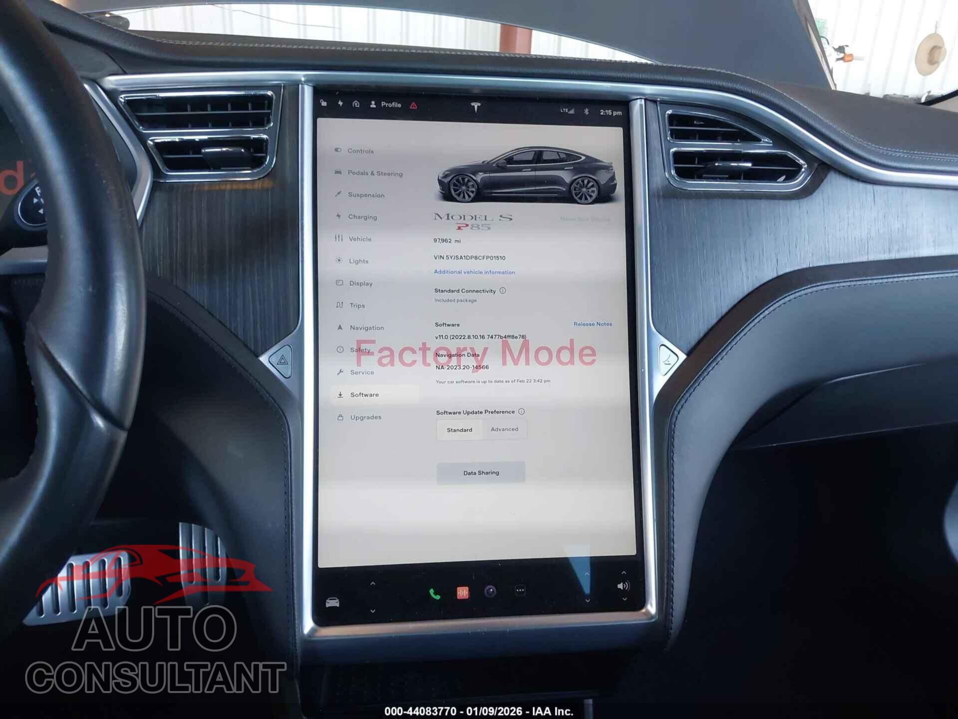 TESLA MODEL S 2012 - 5YJSA1DP8CFP01510