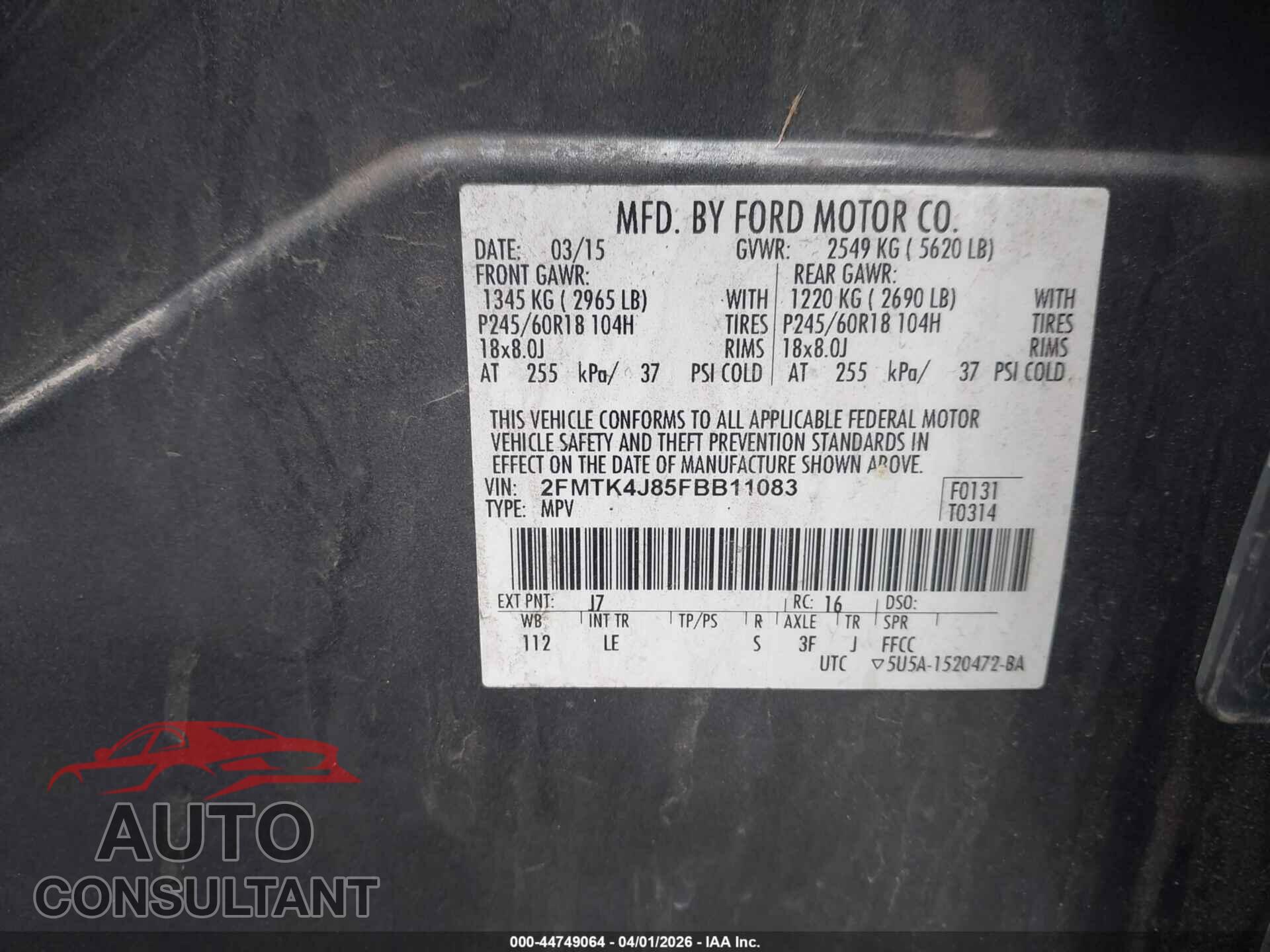 FORD EDGE 2015 - 2FMTK4J85FBB11083