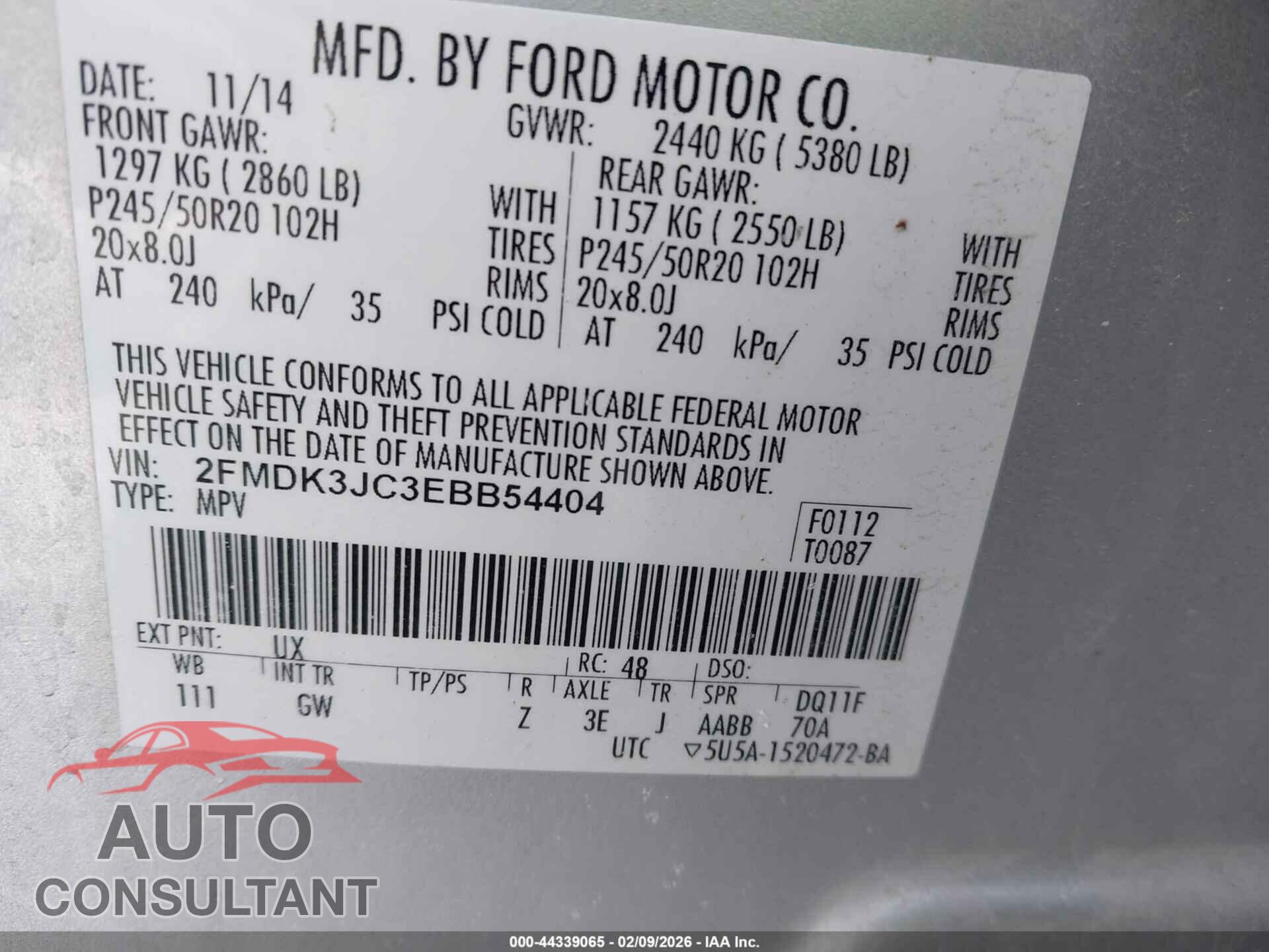 FORD EDGE 2014 - 2FMDK3JC3EBB54404