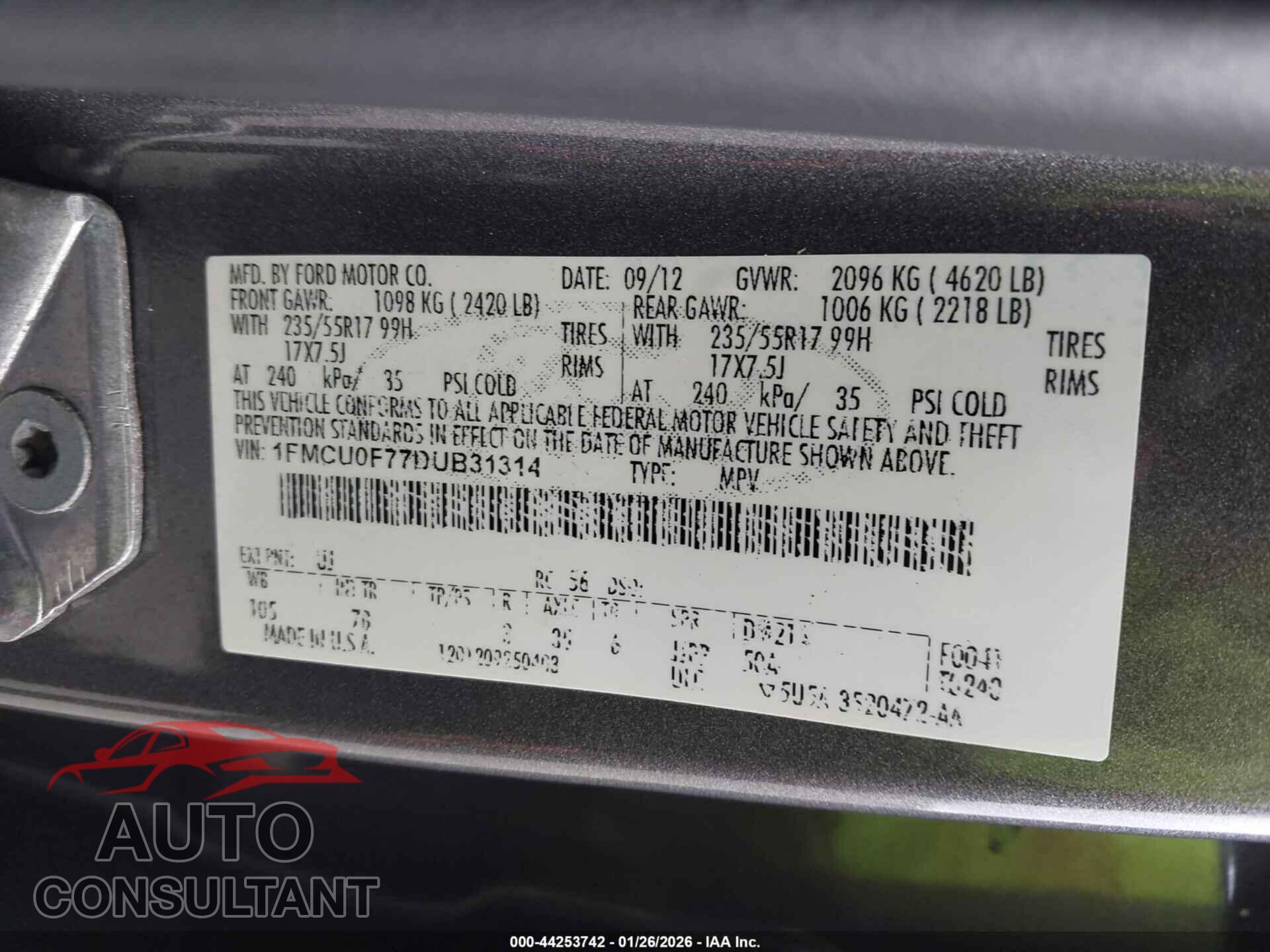 FORD ESCAPE 2013 - 1FMCU0F77DUB31314