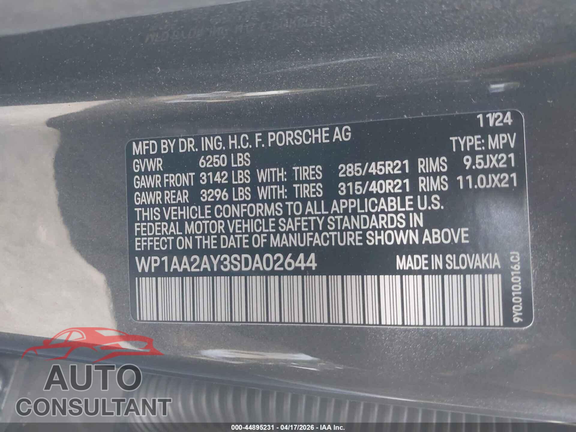 PORSCHE CAYENNE 2025 - WP1AA2AY3SDA02644