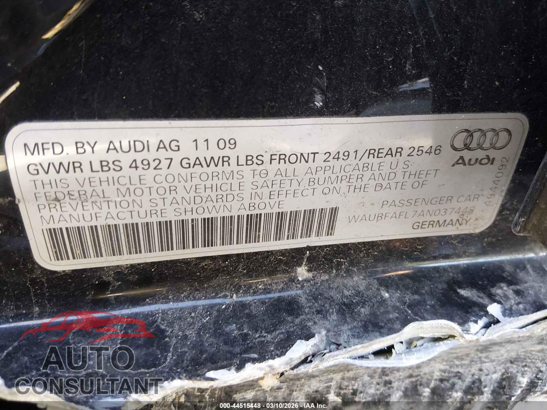 AUDI A4 2010 - WAUBFAFL7AN037448