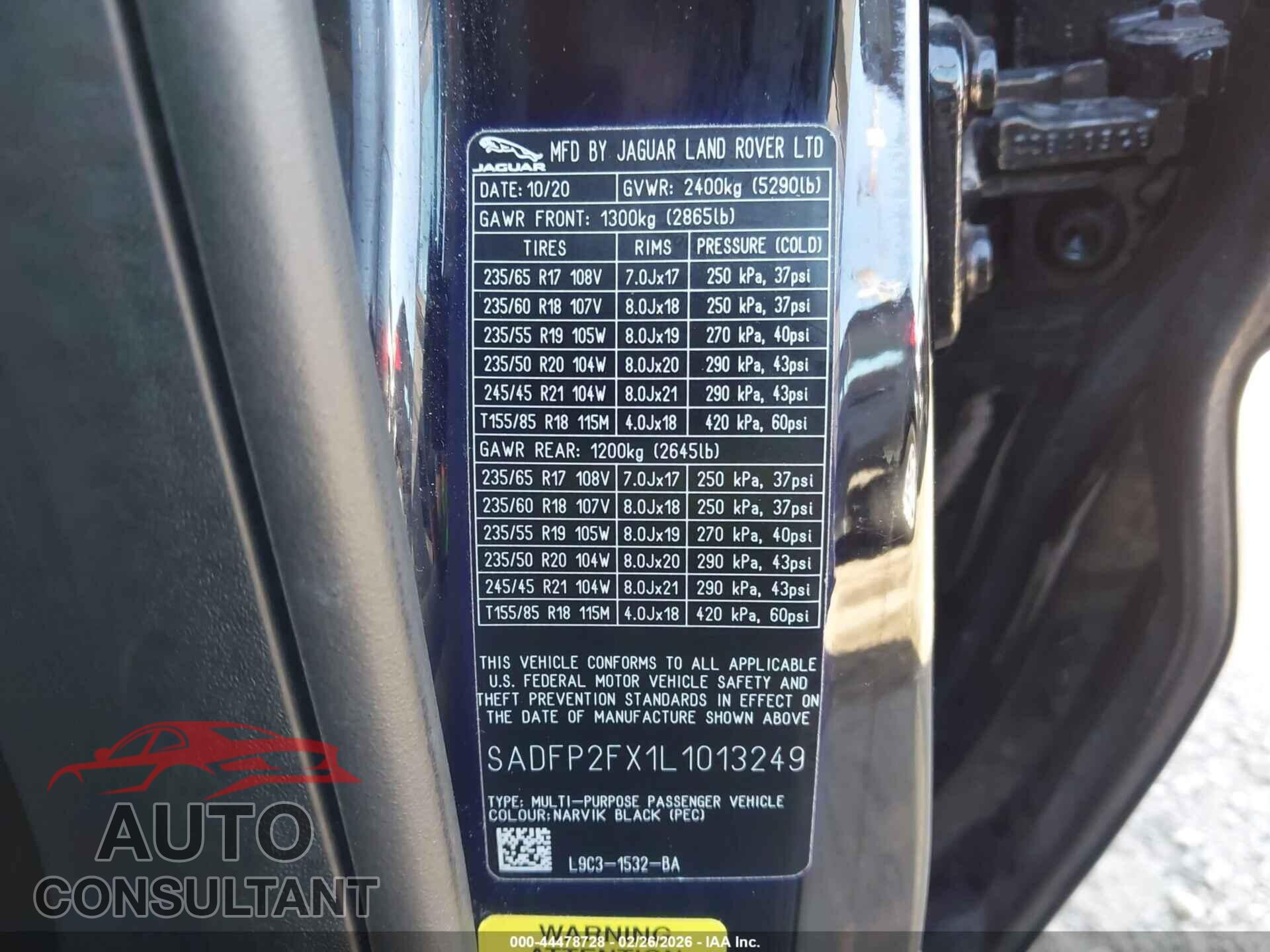 JAGUAR E-PACE 2020 - SADFP2FX1L1013249