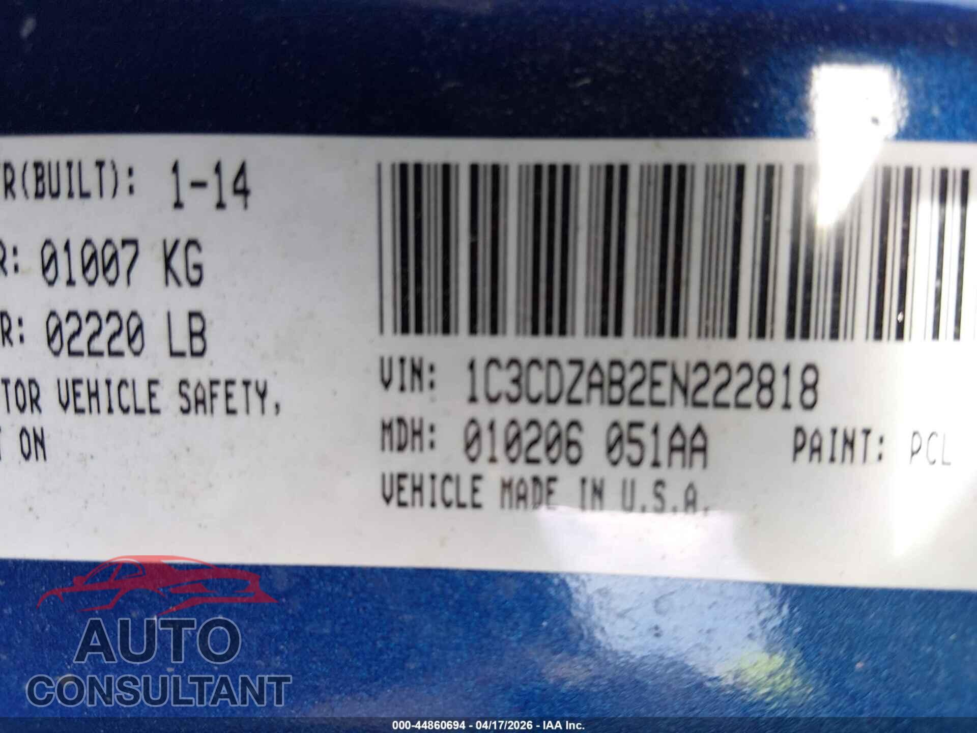 DODGE AVENGER 2014 - 1C3CDZAB2EN222818