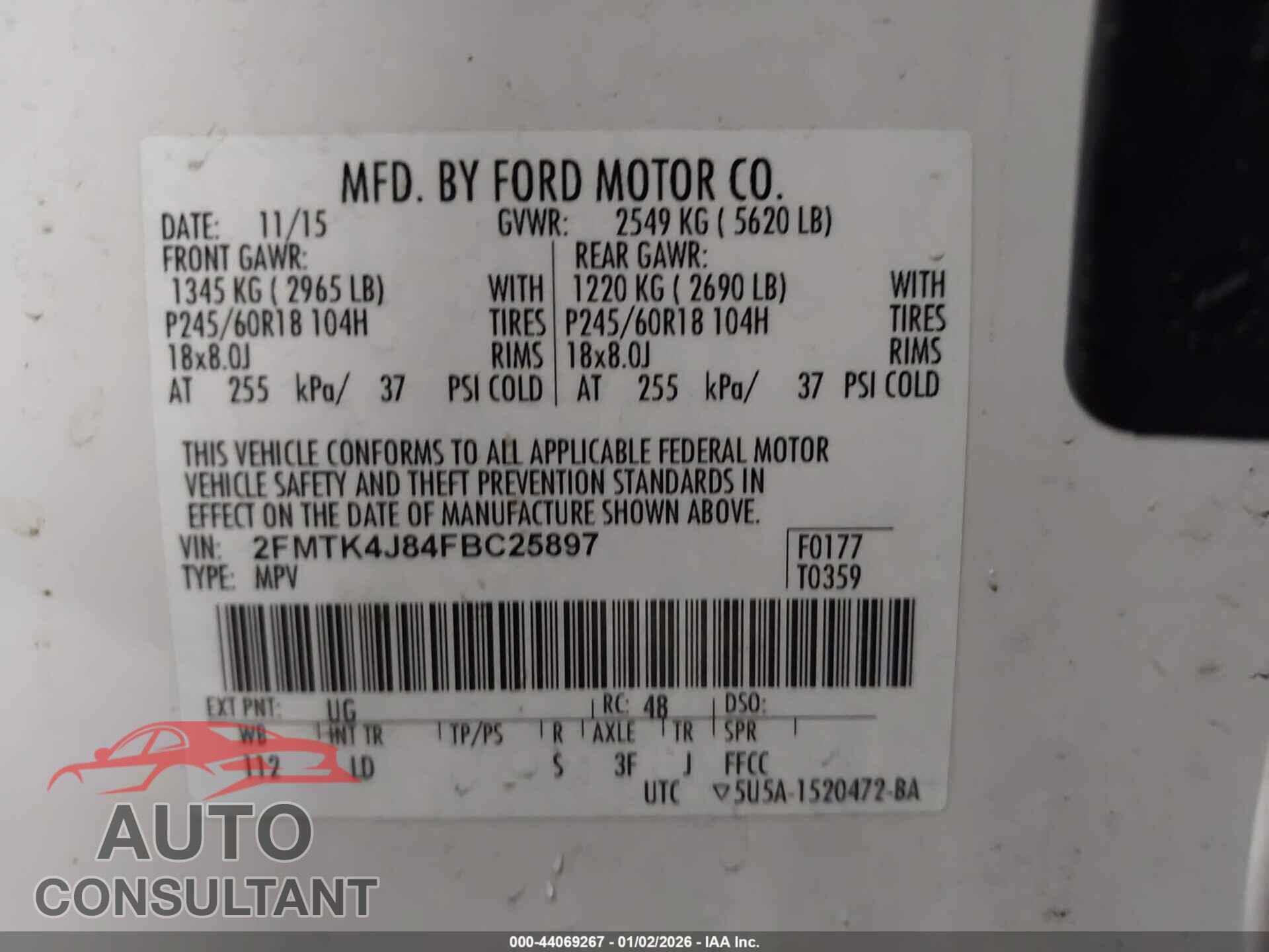 FORD EDGE 2015 - 2FMTK4J84FBC25897