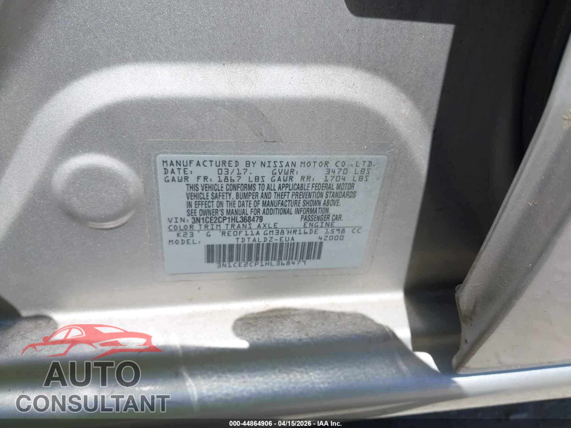 NISSAN VERSA NOTE 2017 - 3N1CE2CP1HL368479