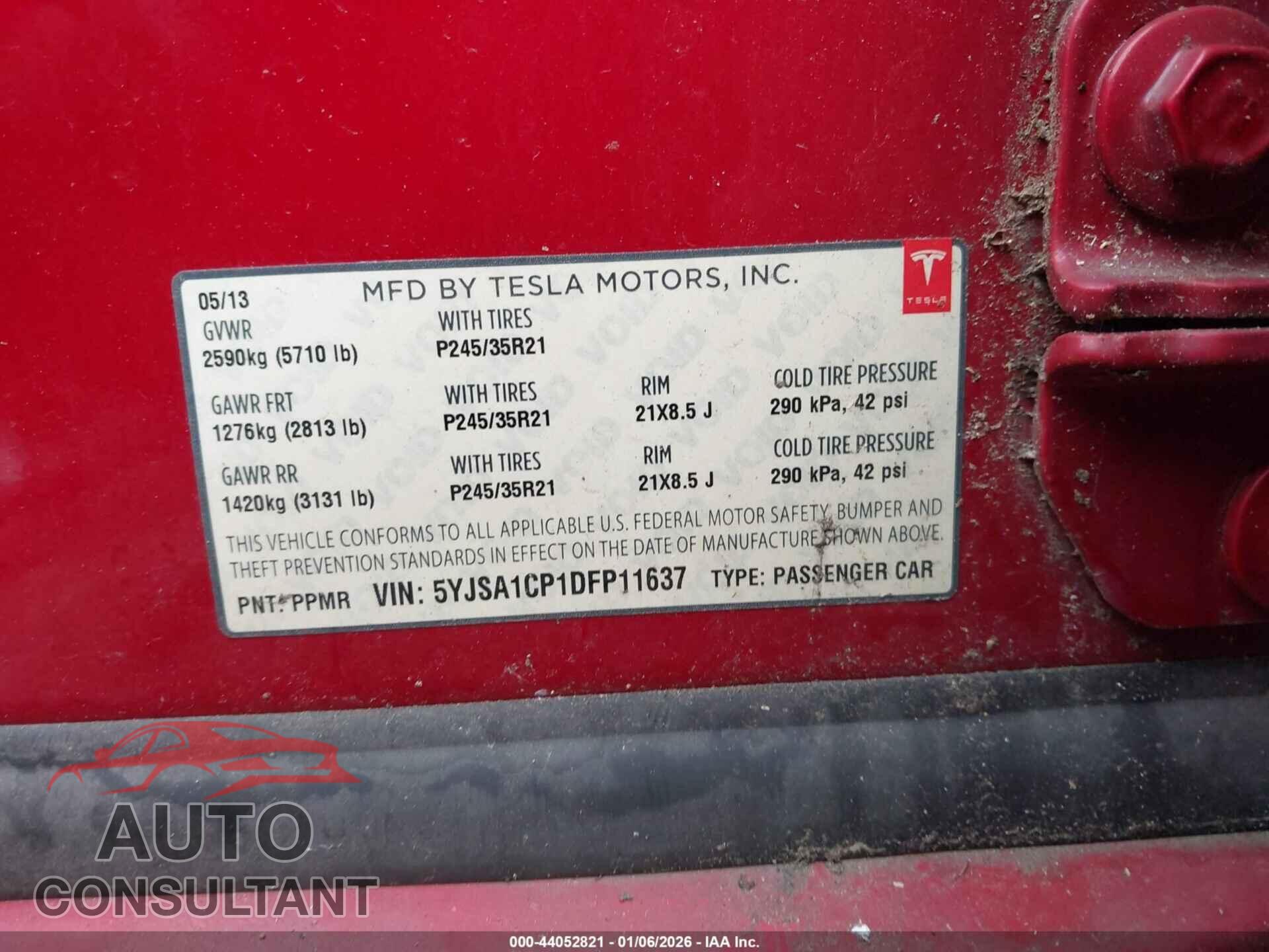 TESLA MODEL S 2013 - 5YJSA1CP1DFP11637