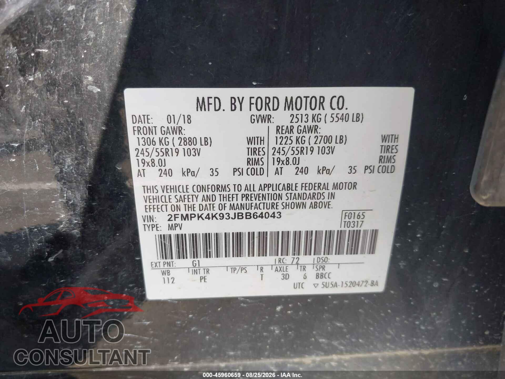 FORD EDGE 2018 - 2FMPK4K93JBB64043
