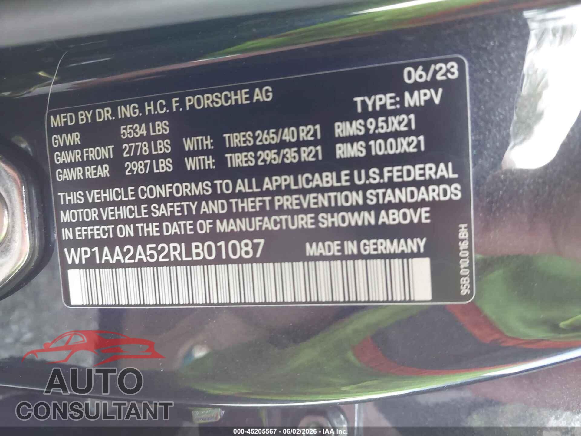 PORSCHE MACAN 2024 - WP1AA2A52RLB01087