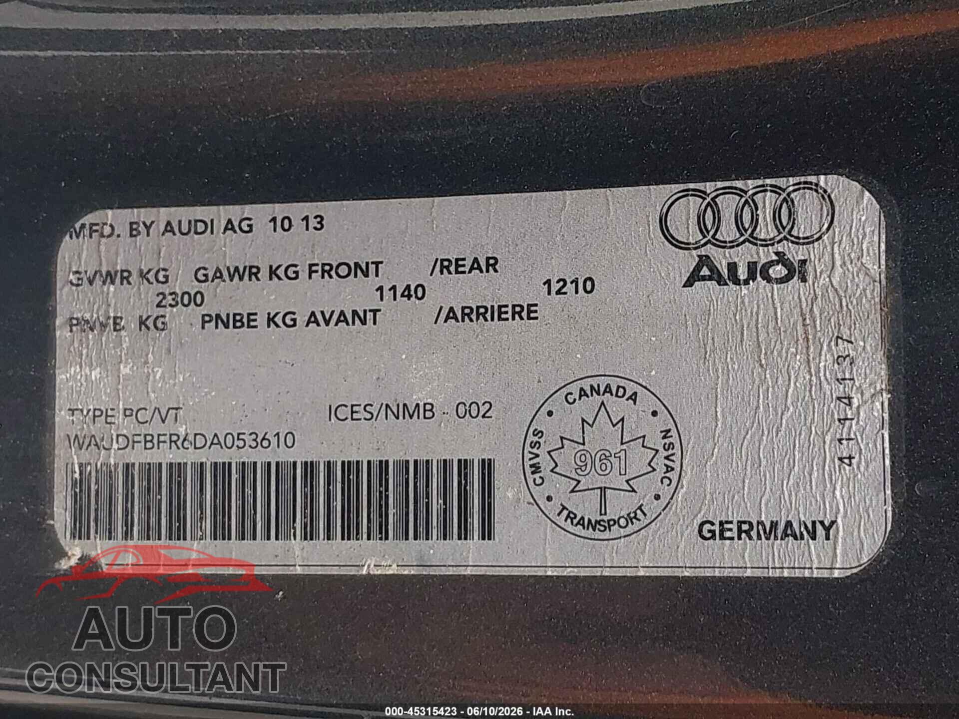 AUDI A5 2013 - WAUDFBFR6DA053610