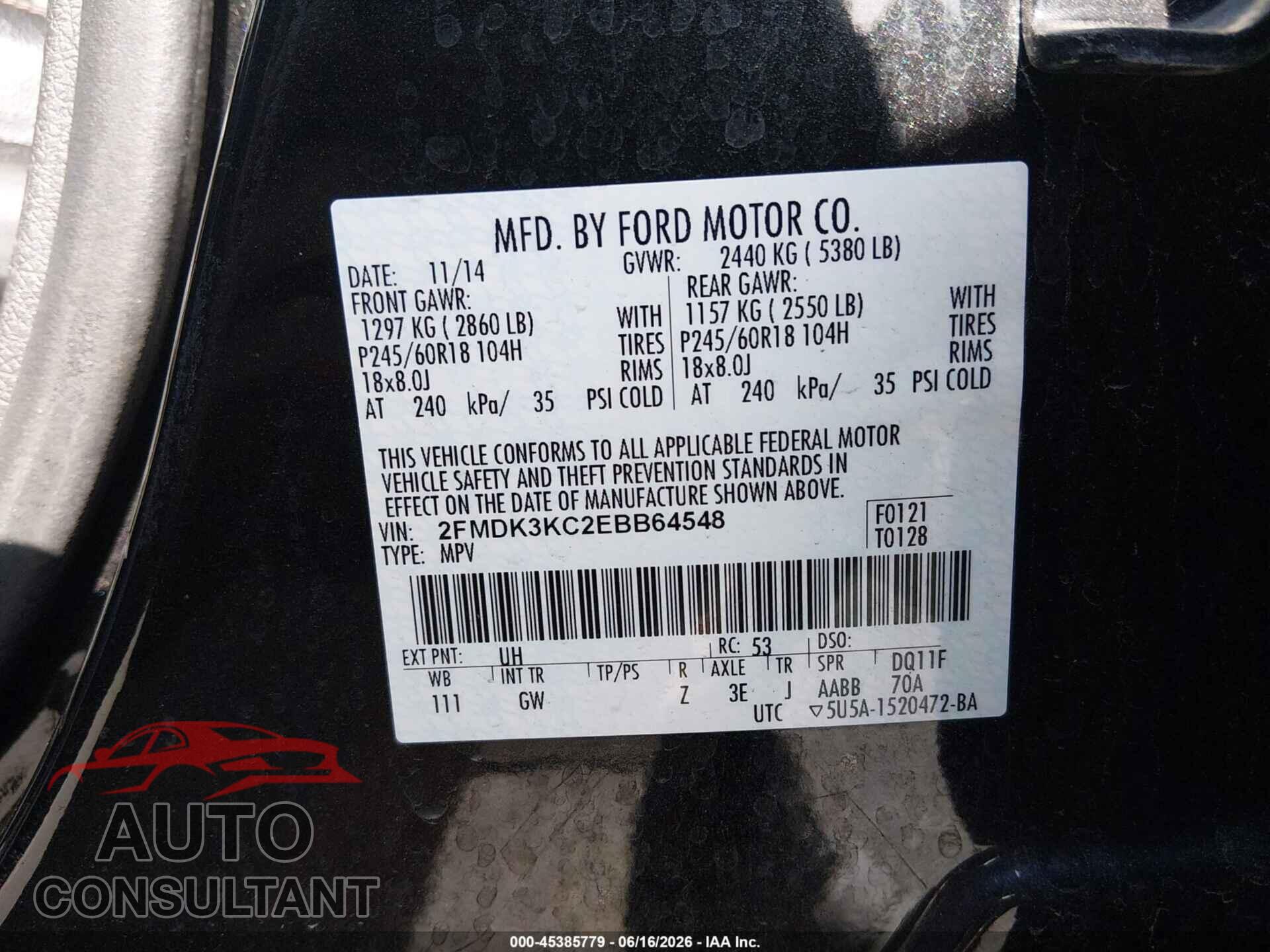 FORD EDGE 2014 - 2FMDK3KC2EBB64548