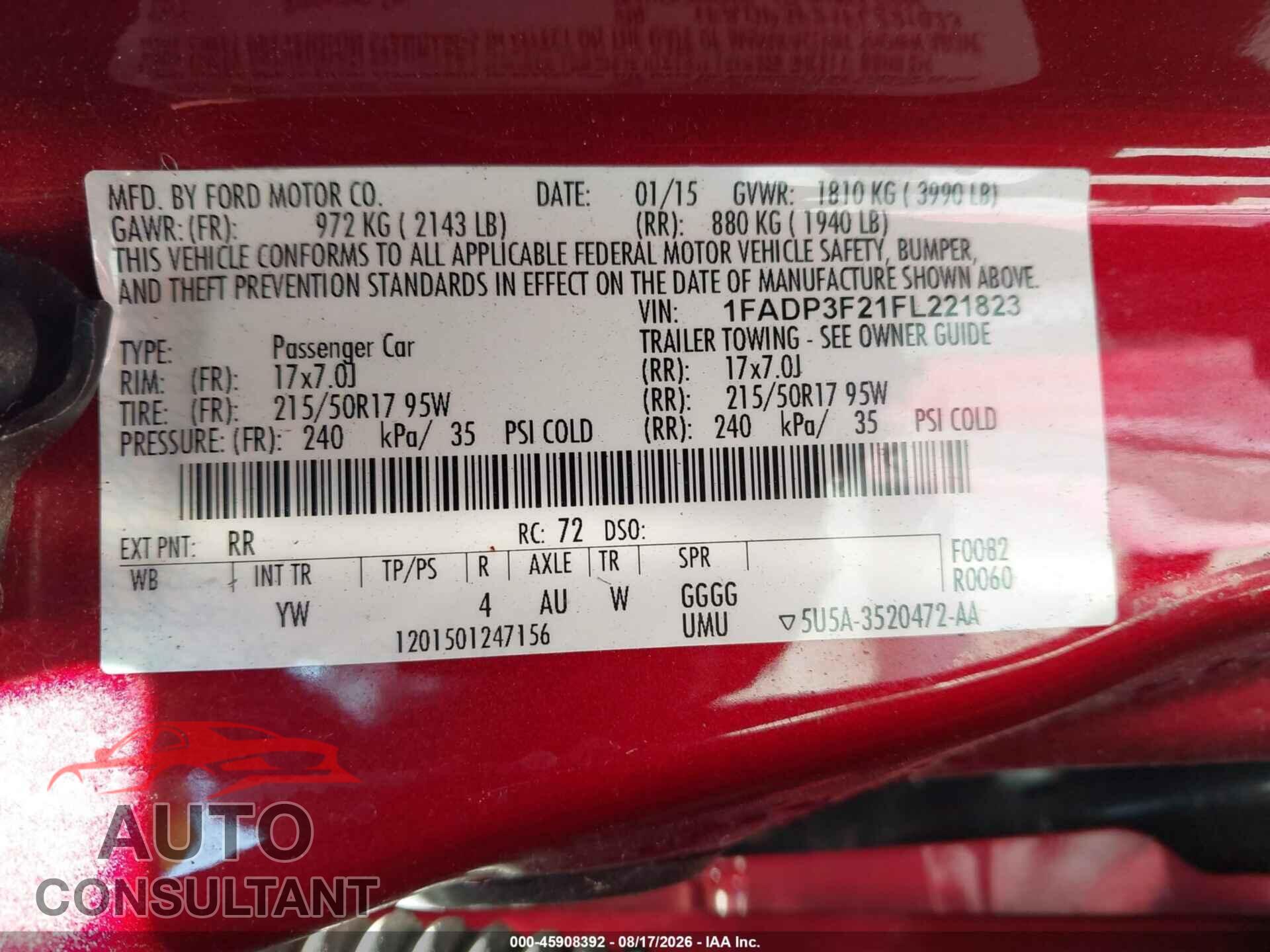 FORD FOCUS 2015 - 1FADP3F21FL221823