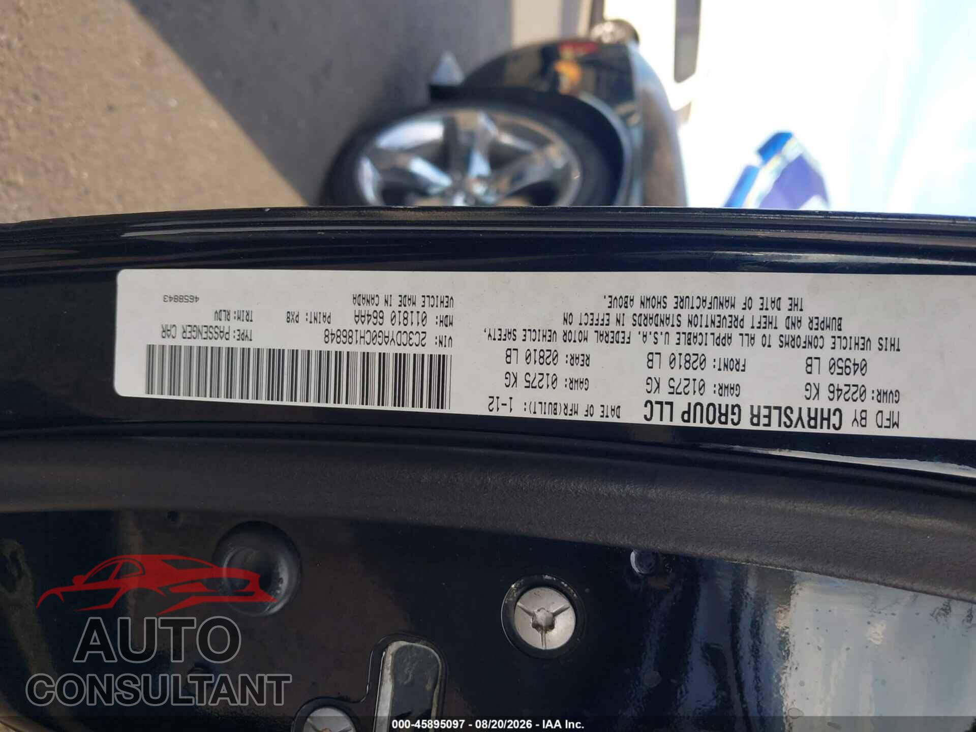 DODGE CHALLENGER 2012 - 2C3CDYAG0CH186848