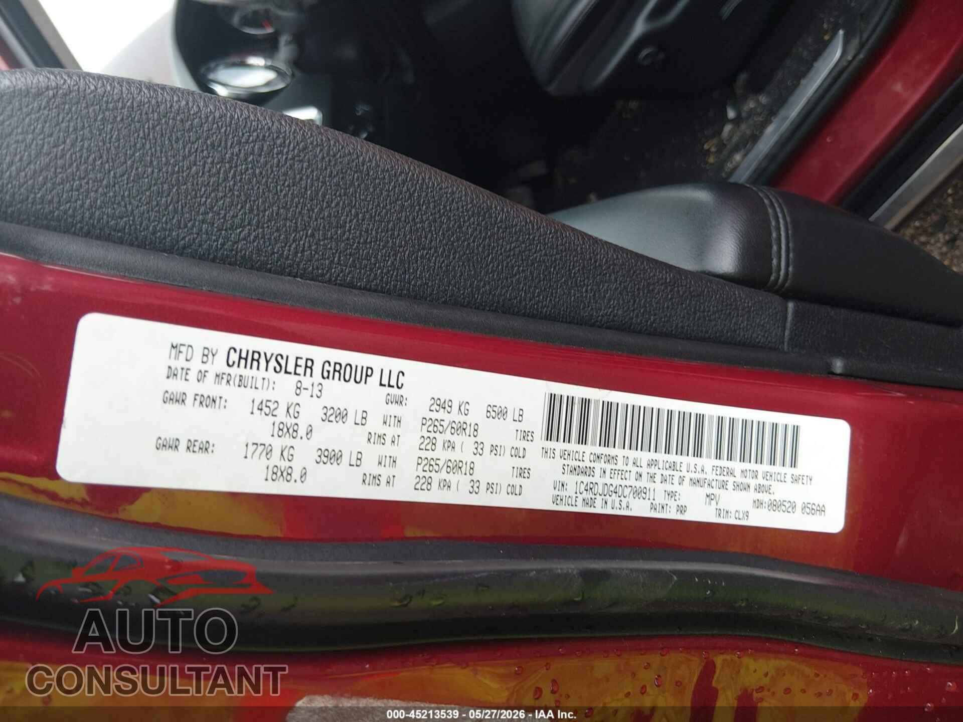 DODGE DURANGO 2013 - 1C4RDJDG4DC700911