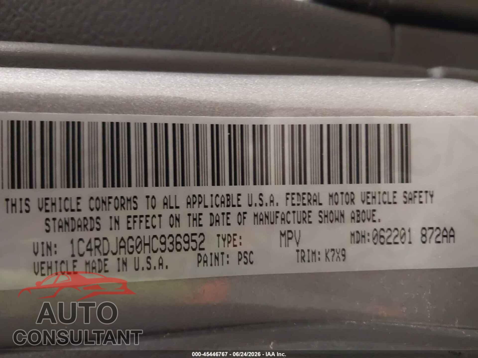 DODGE DURANGO 2017 - 1C4RDJAG0HC936952