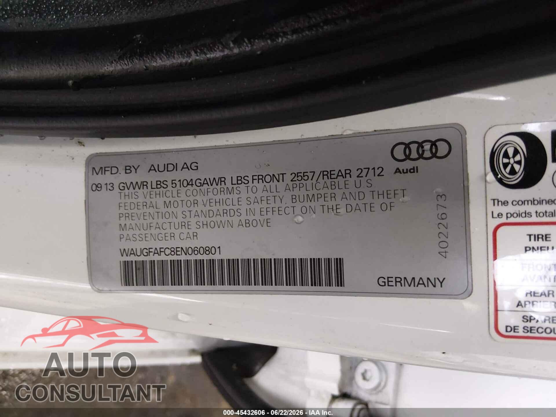 AUDI A6 2014 - WAUGFAFC8EN060801