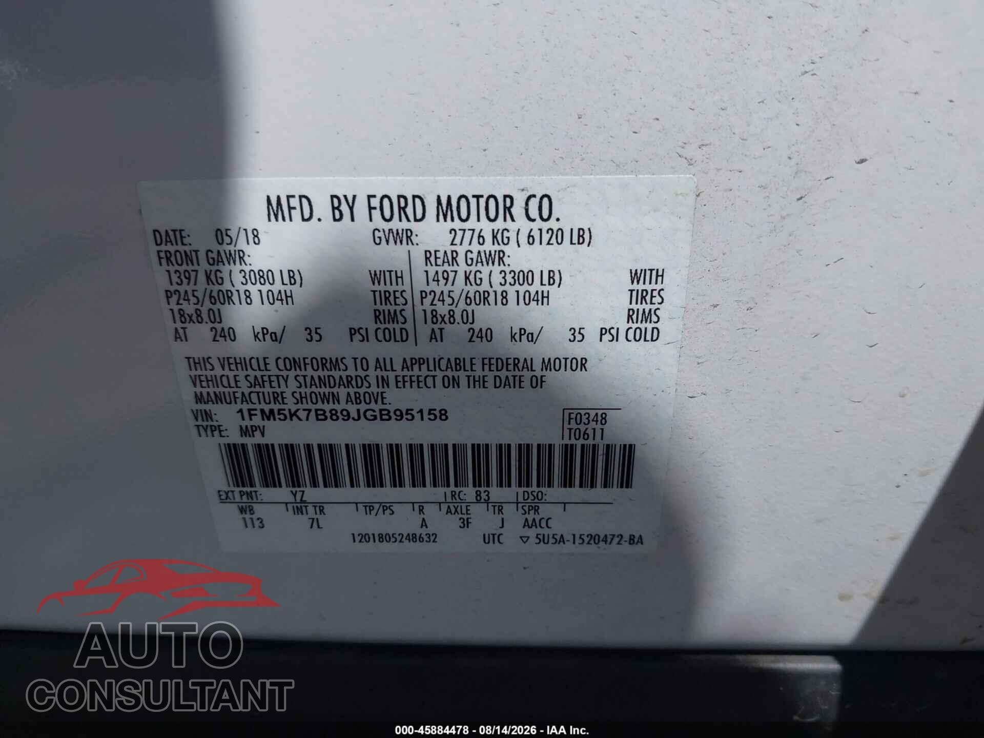 FORD EXPLORER 2018 - 1FM5K7B89JGB95158