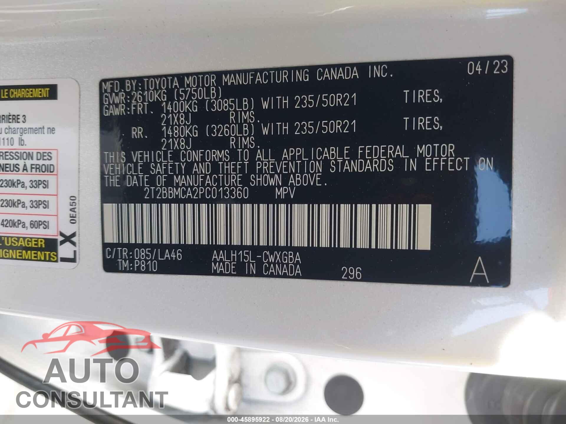 LEXUS RX 350H 2023 - 2T2BBMCA2PC013360
