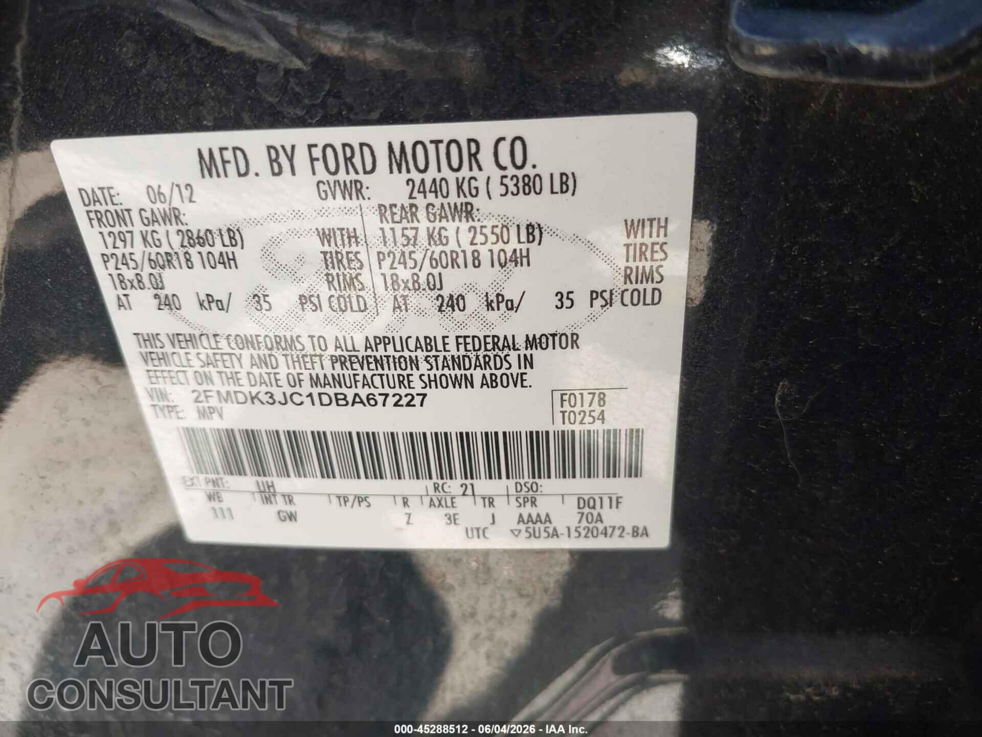 FORD EDGE 2013 - 2FMDK3JC1DBA67227