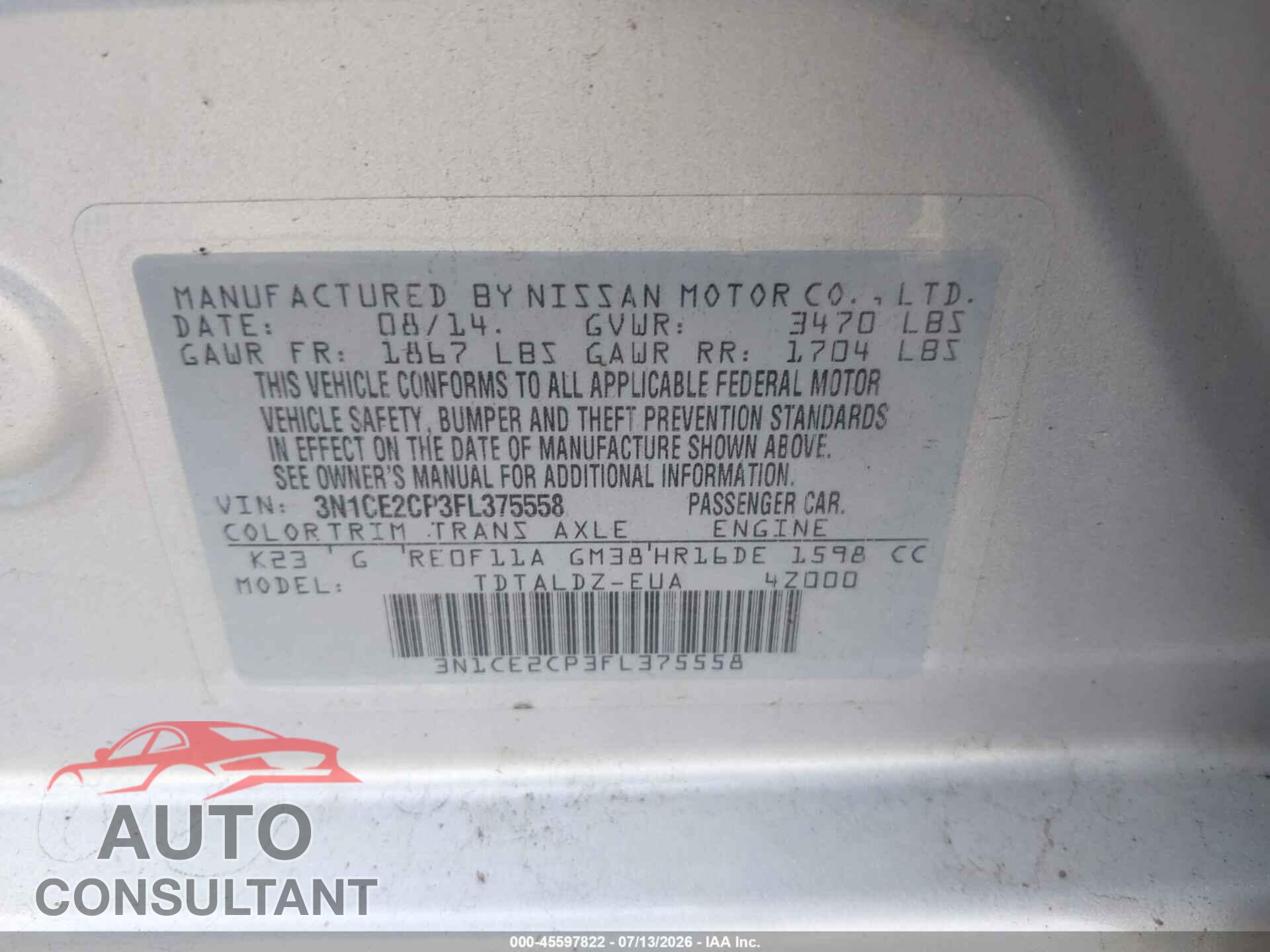 NISSAN VERSA NOTE 2015 - 3N1CE2CP3FL375558