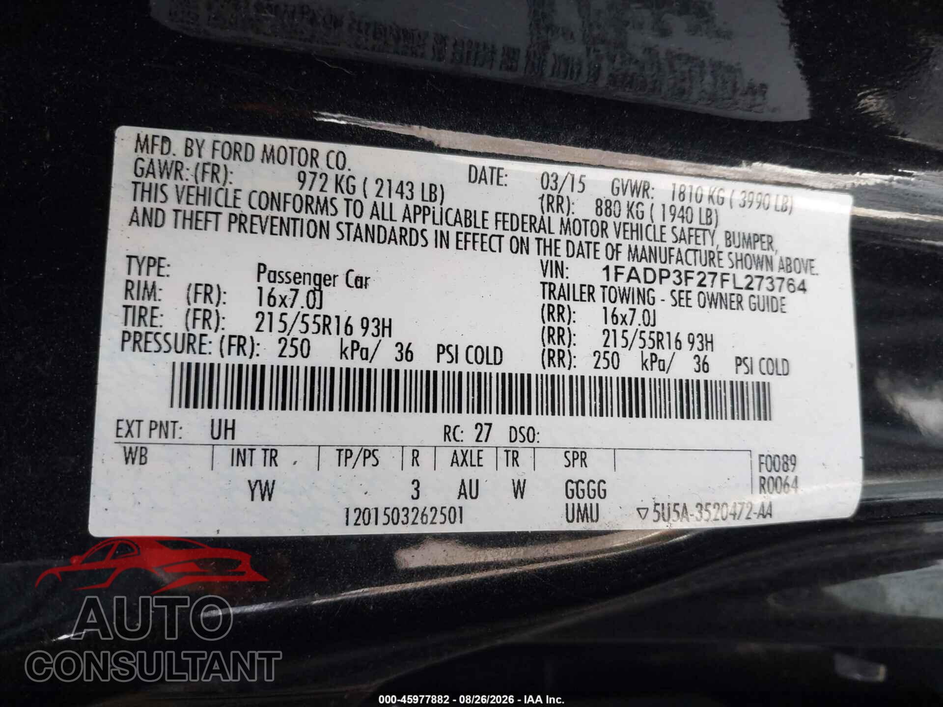 FORD FOCUS 2015 - 1FADP3F27FL273764