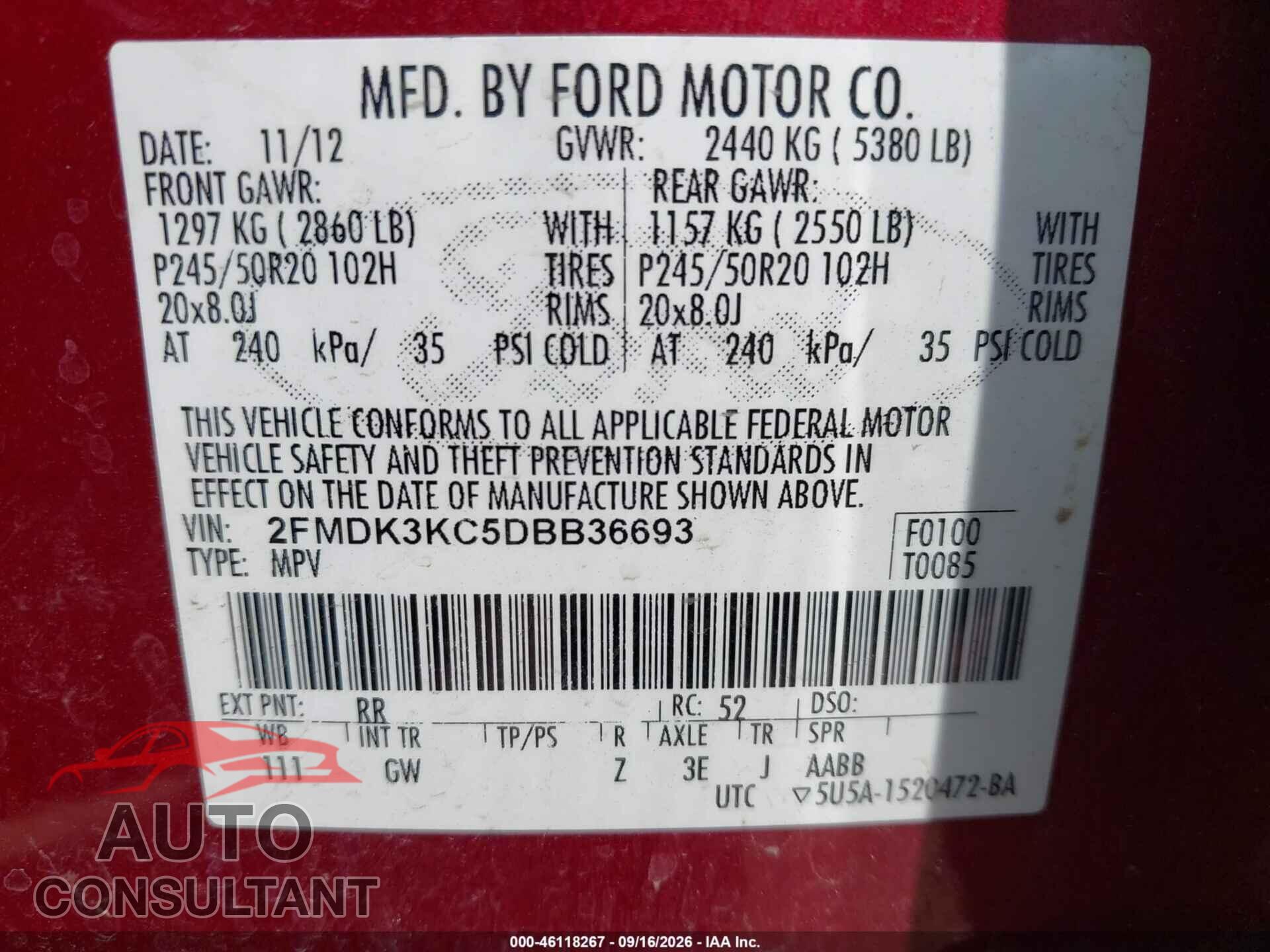 FORD EDGE 2013 - 2FMDK3KC5DBB36693