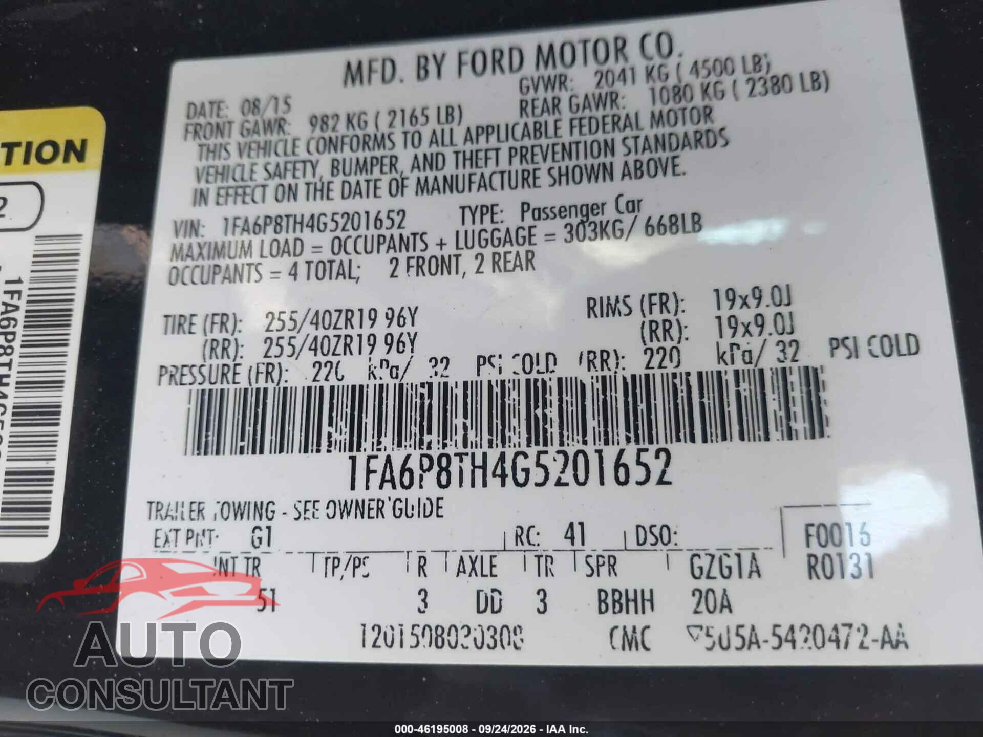FORD MUSTANG 2016 - 1FA6P8TH4G5201652