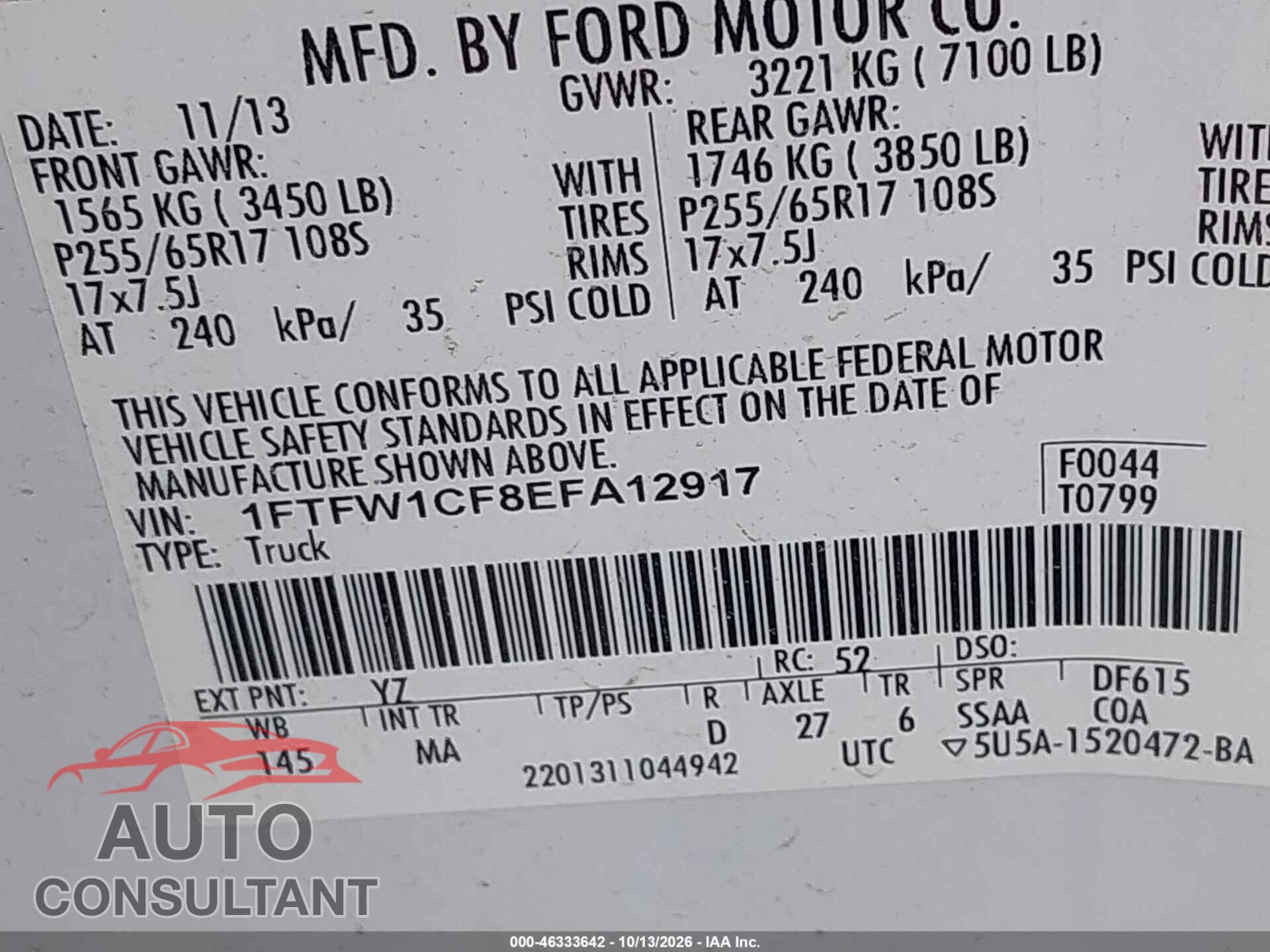 FORD F-150 2014 - 1FTFW1CF8EFA12917