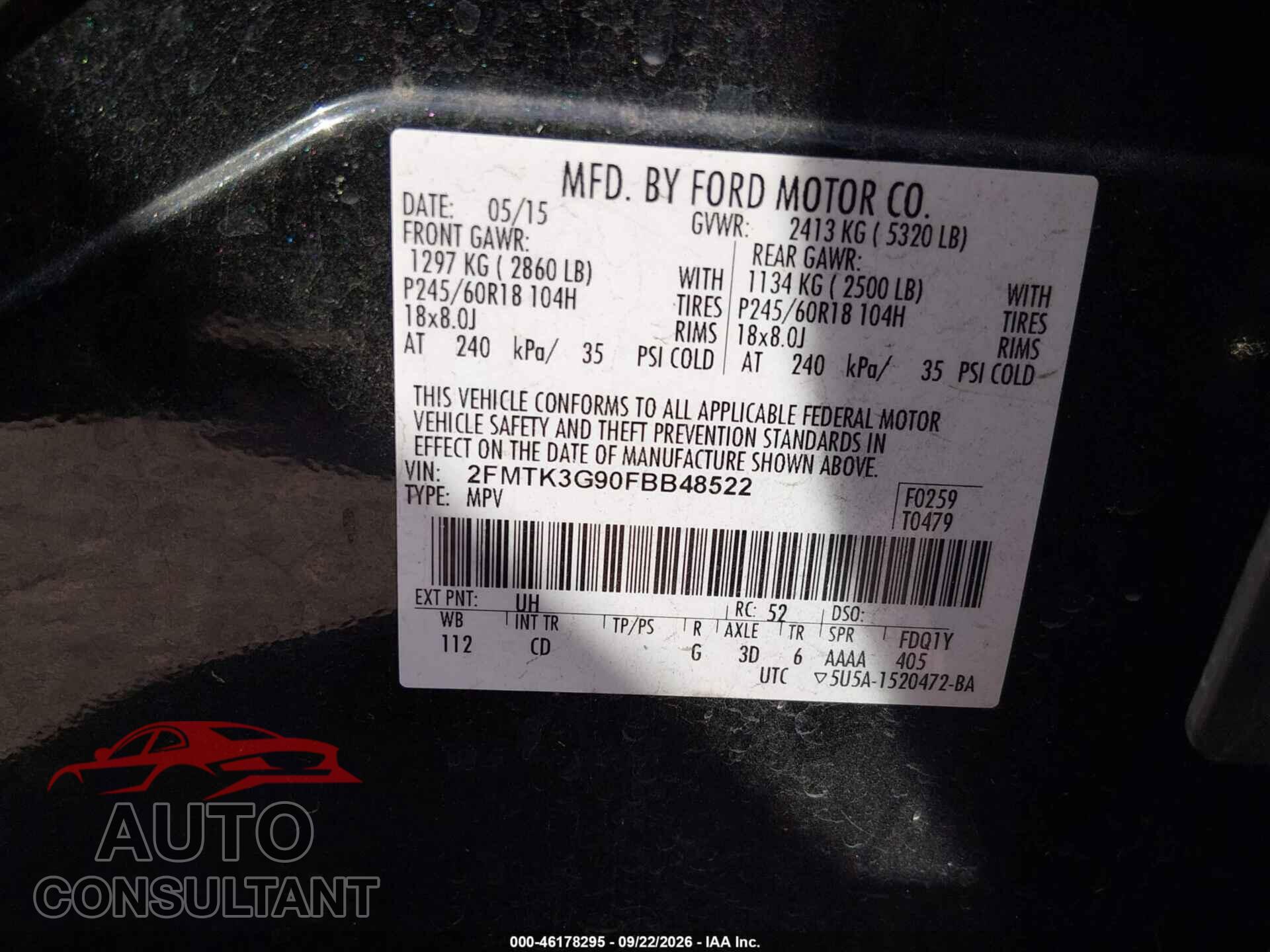 FORD EDGE 2015 - 2FMTK3G90FBB48522