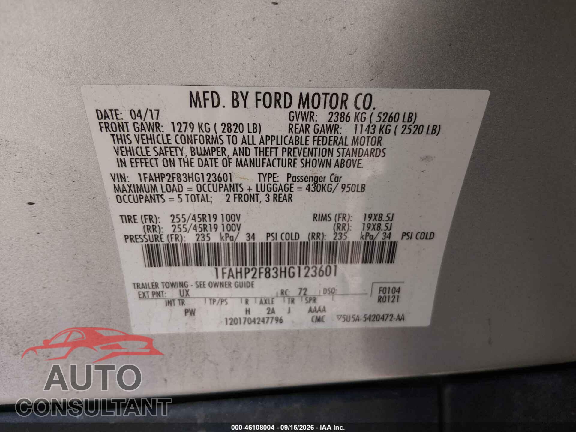 FORD TAURUS 2017 - 1FAHP2F83HG123601