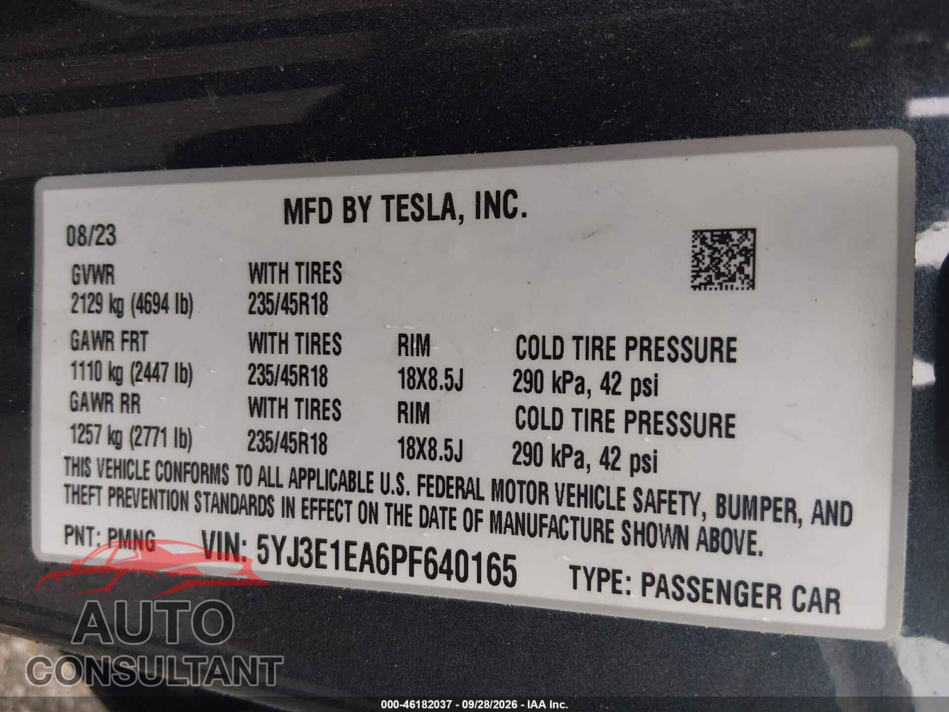 TESLA MODEL 3 2023 - 5YJ3E1EA6PF640165