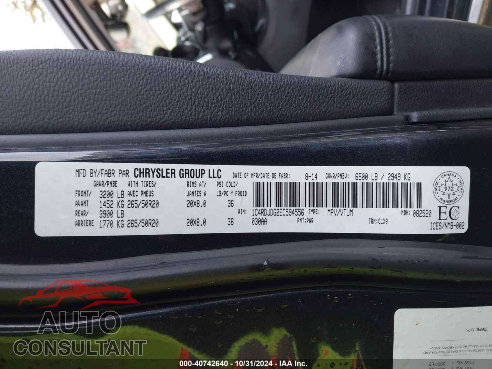 DODGE DURANGO 2014 - 1C4RDJDG2EC594556