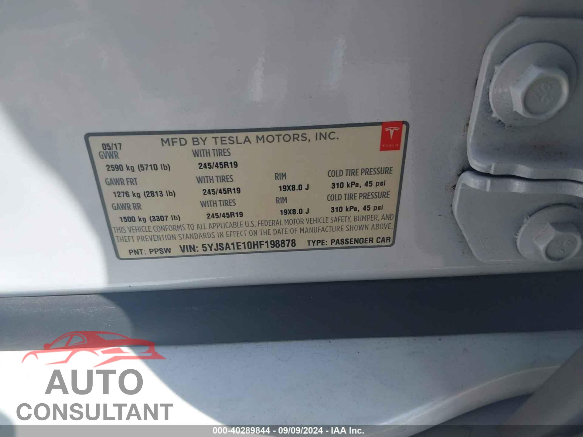 TESLA MODEL S 2017 - 5YJSA1E10HF198878