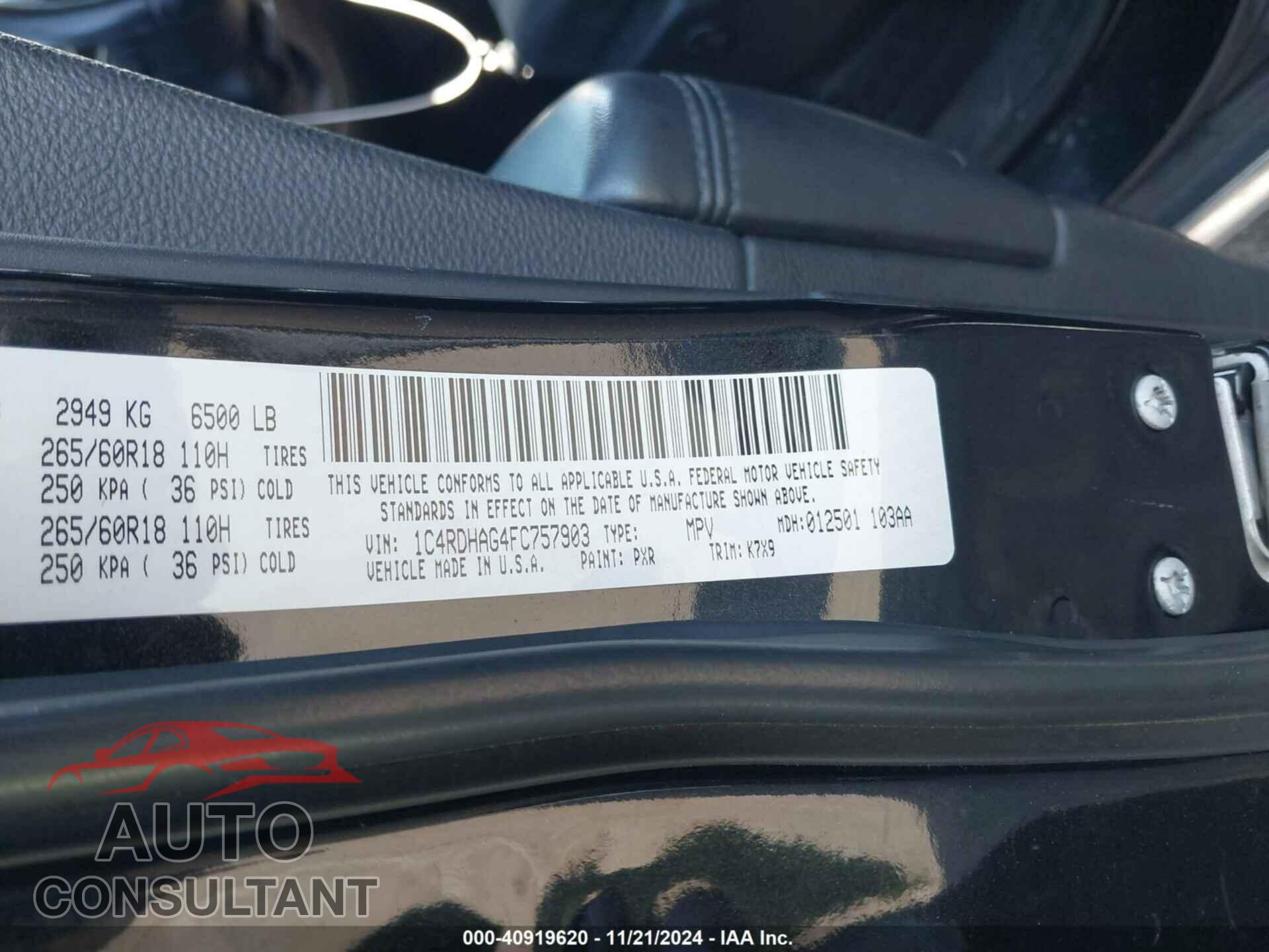 DODGE DURANGO 2015 - 1C4RDHAG4FC757903