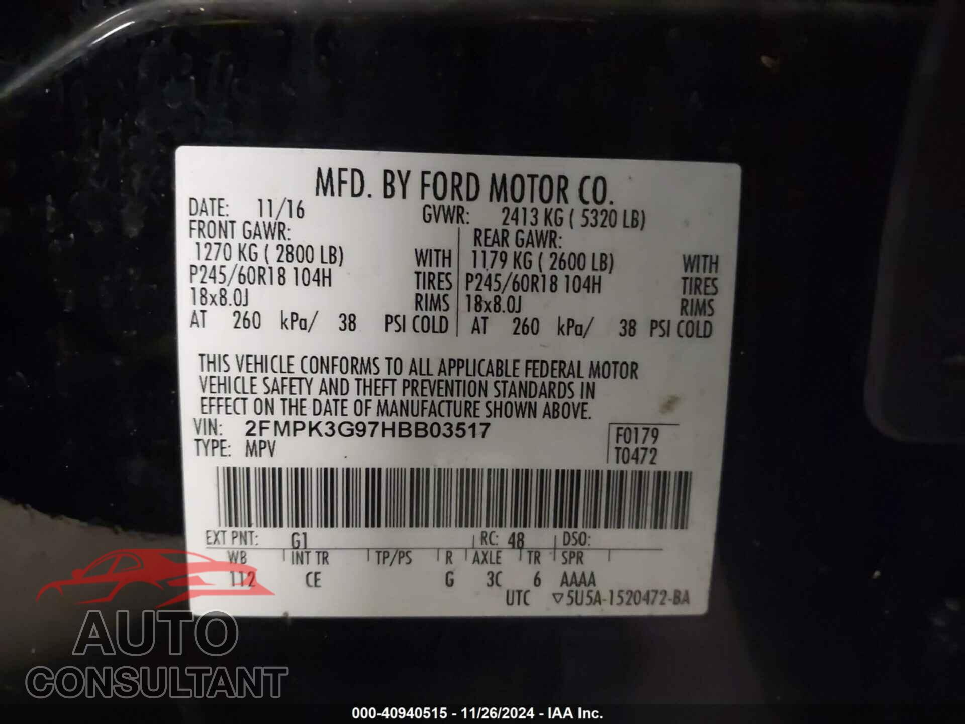 FORD EDGE 2017 - 2FMPK3G97HBB03517