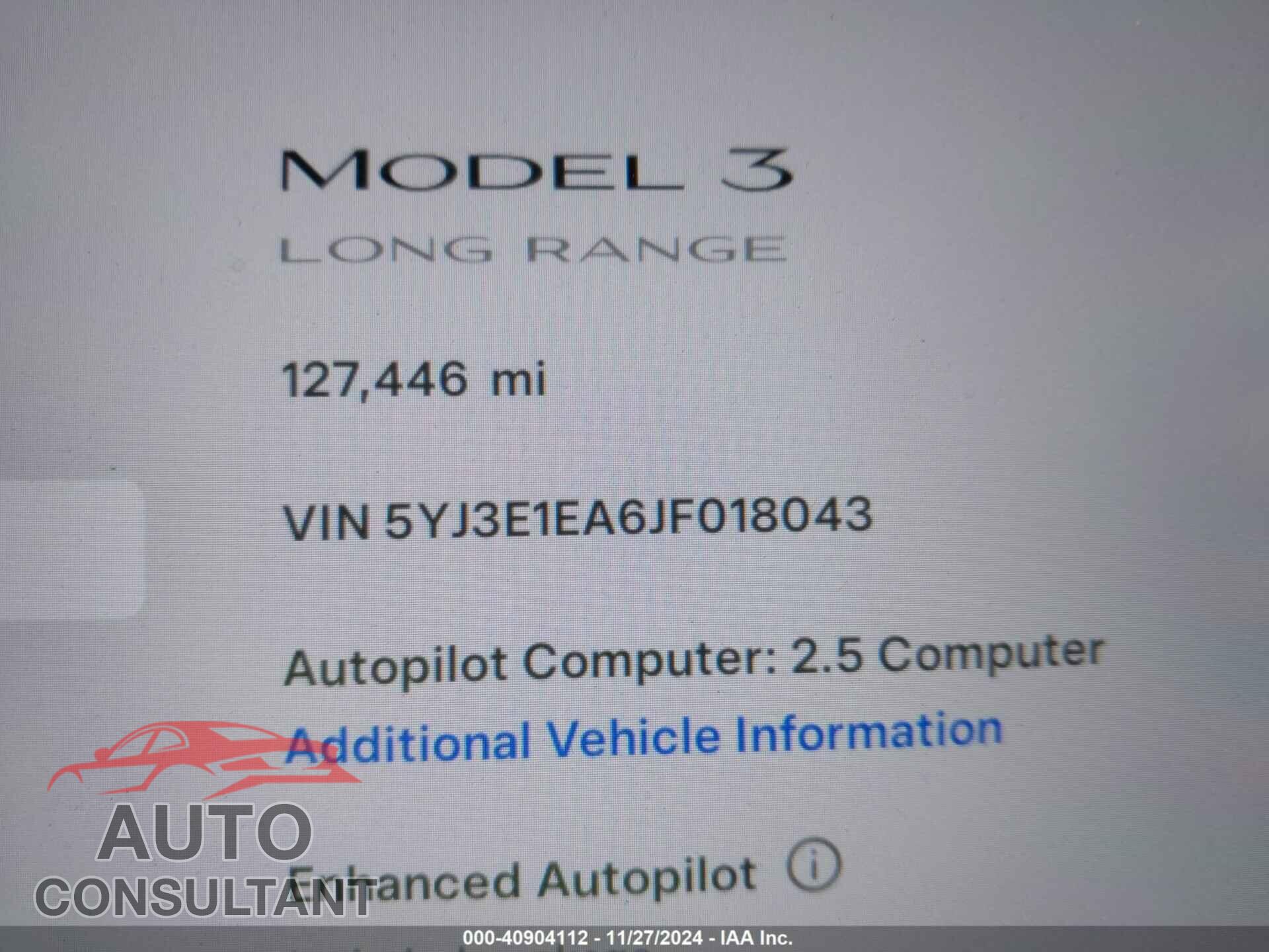 TESLA MODEL 3 2018 - 5YJ3E1EA6JF018043