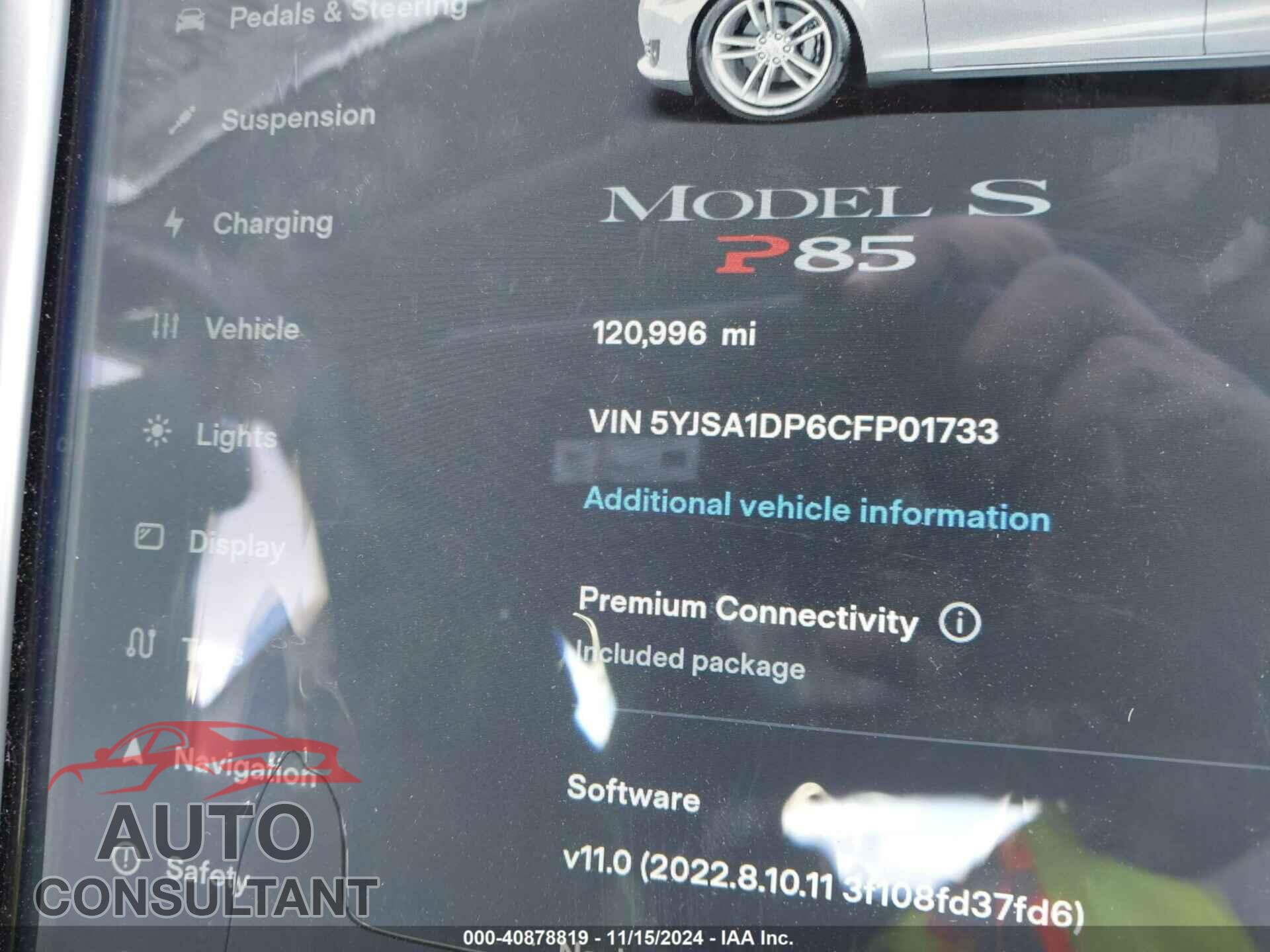 TESLA MODEL S 2012 - 5YJSA1DP6CFP01733