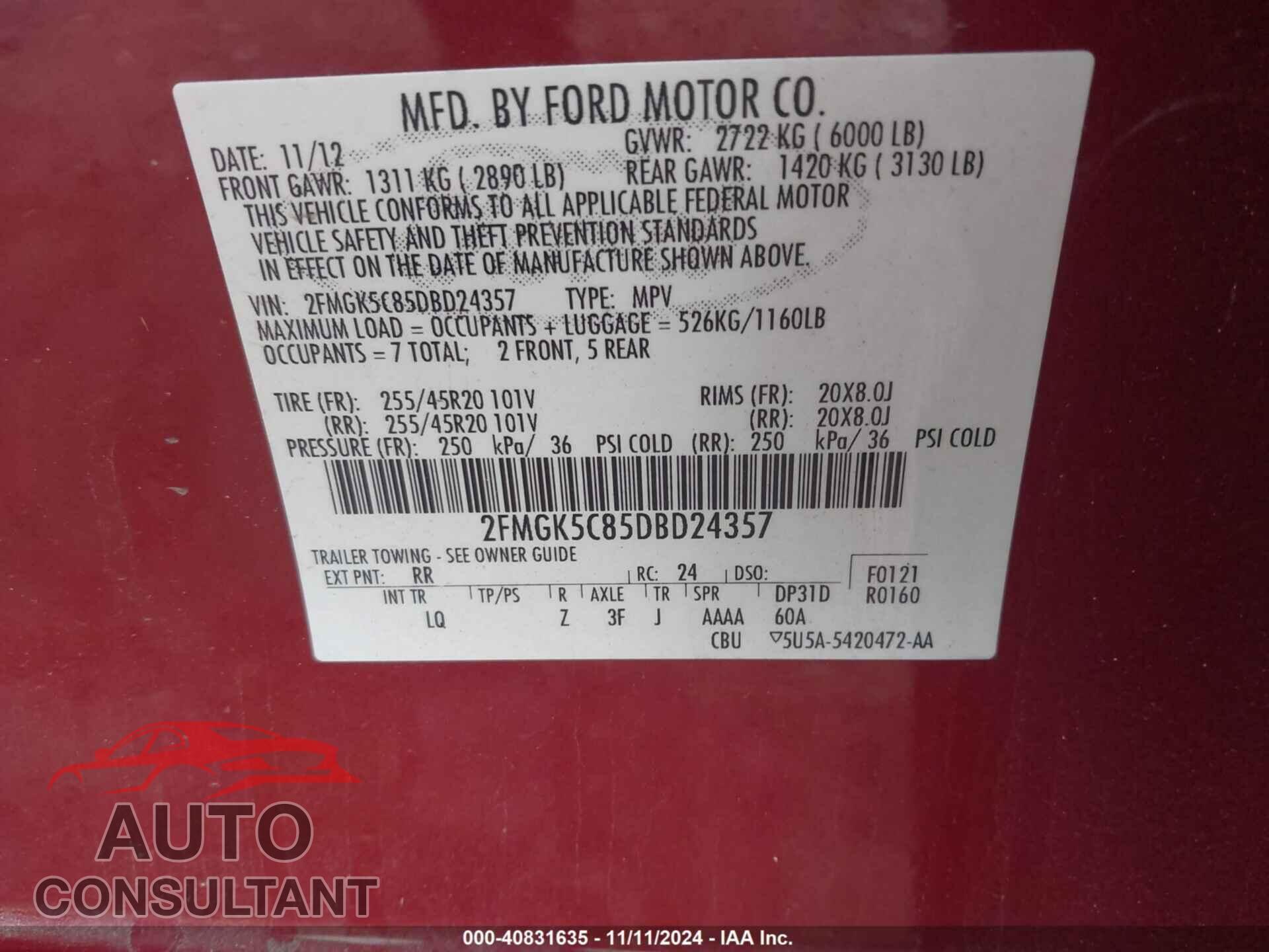 FORD FLEX 2013 - 2FMGK5C85DBD24357