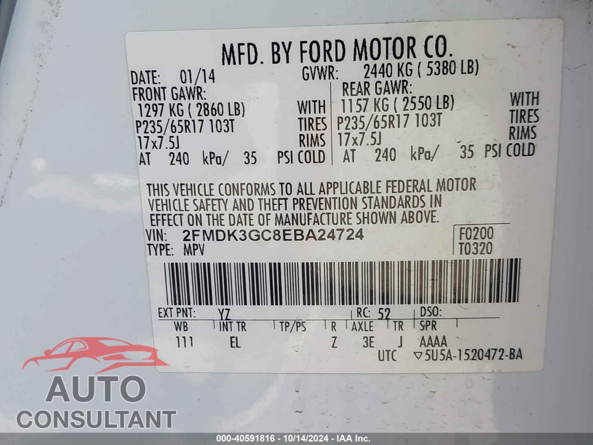 FORD EDGE 2014 - 2FMDK3GC8EBA24724