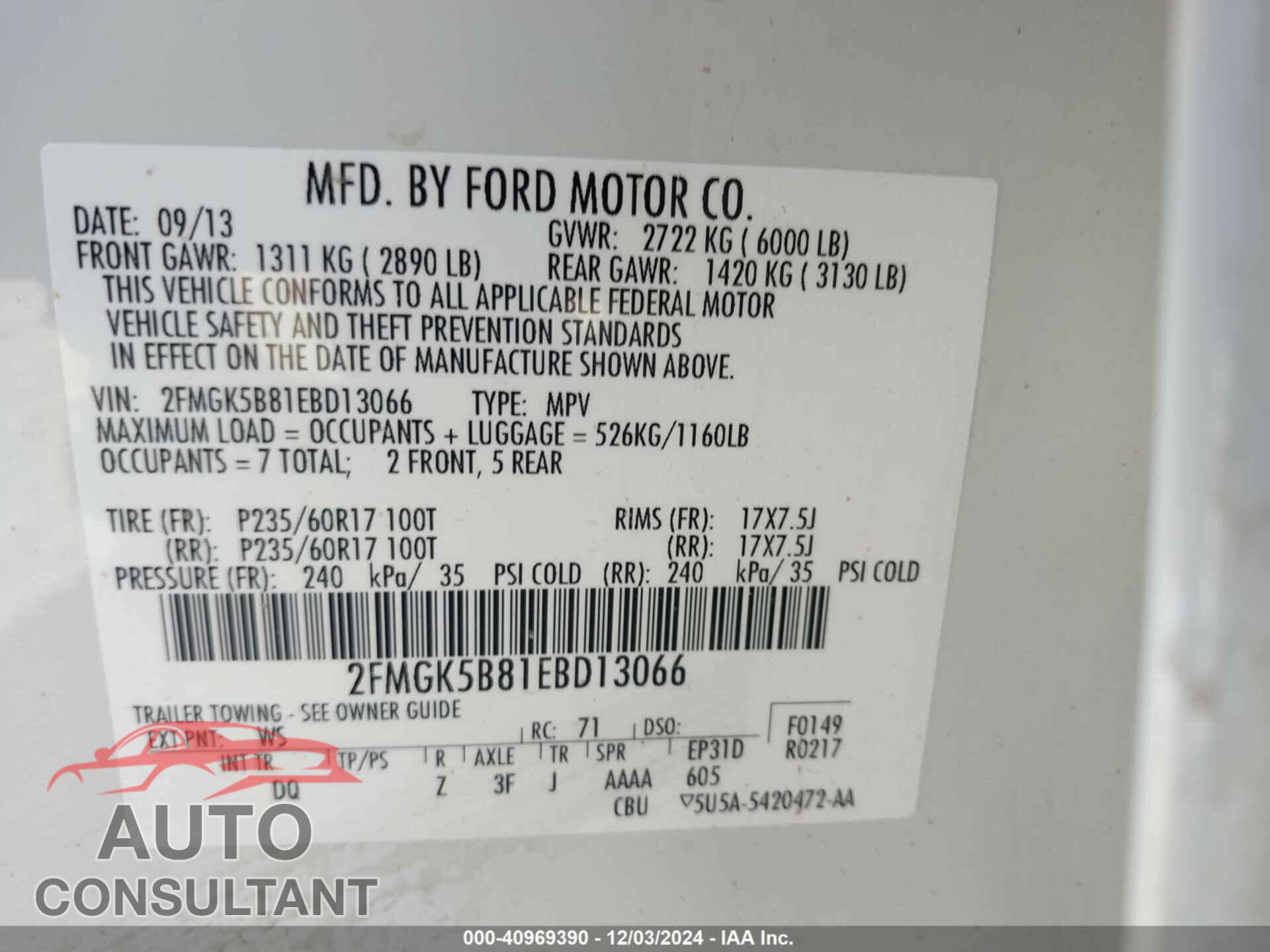 FORD FLEX 2014 - 2FMGK5B81EBD13066