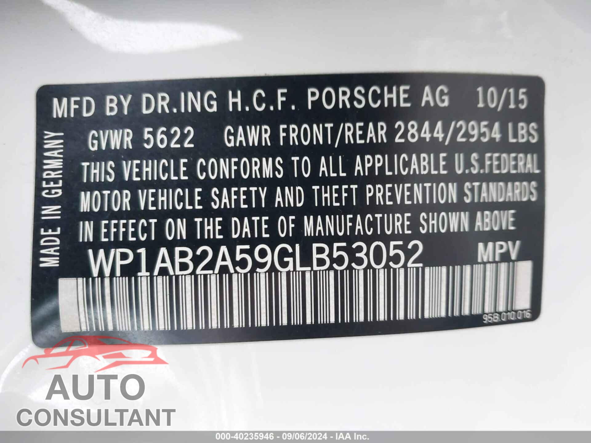PORSCHE MACAN 2016 - WP1AB2A59GLB53052