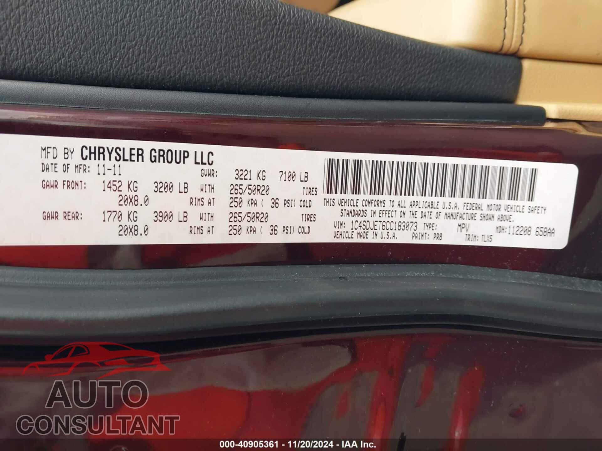 DODGE DURANGO 2012 - 1C4SDJET6CC183073