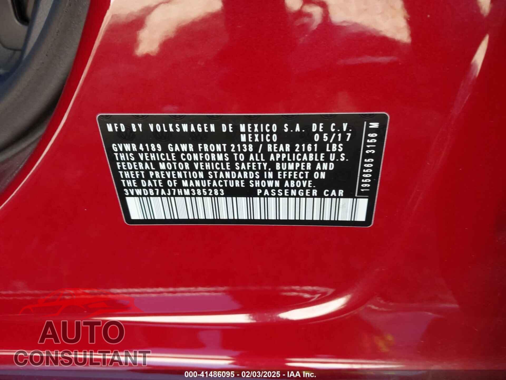 VOLKSWAGEN JETTA 2017 - 3VWDB7AJ7HM385283