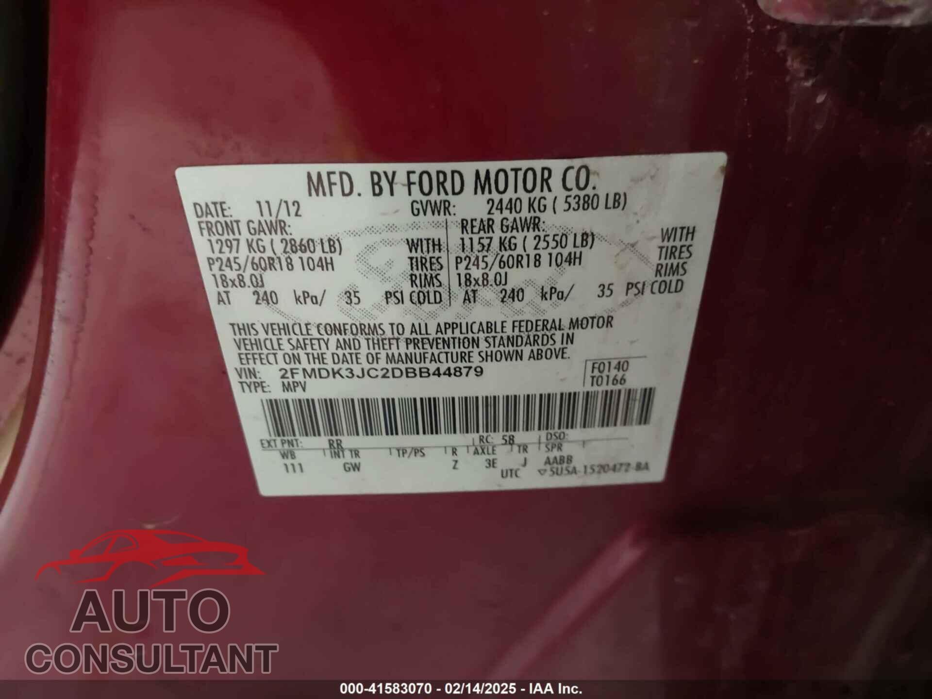 FORD EDGE 2013 - 2FMDK3JC2DBB44879
